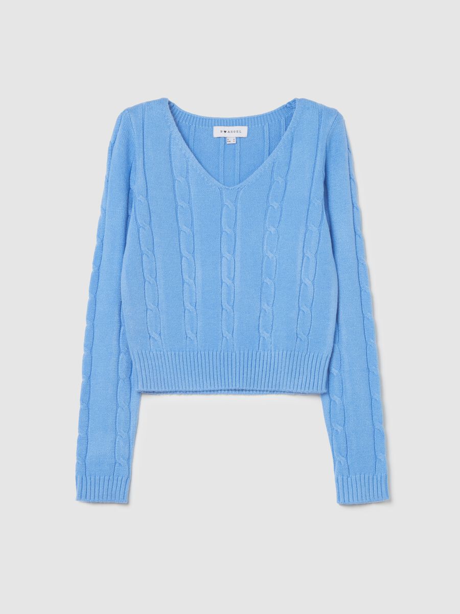 Cable-knit crop pullover with V neck_4