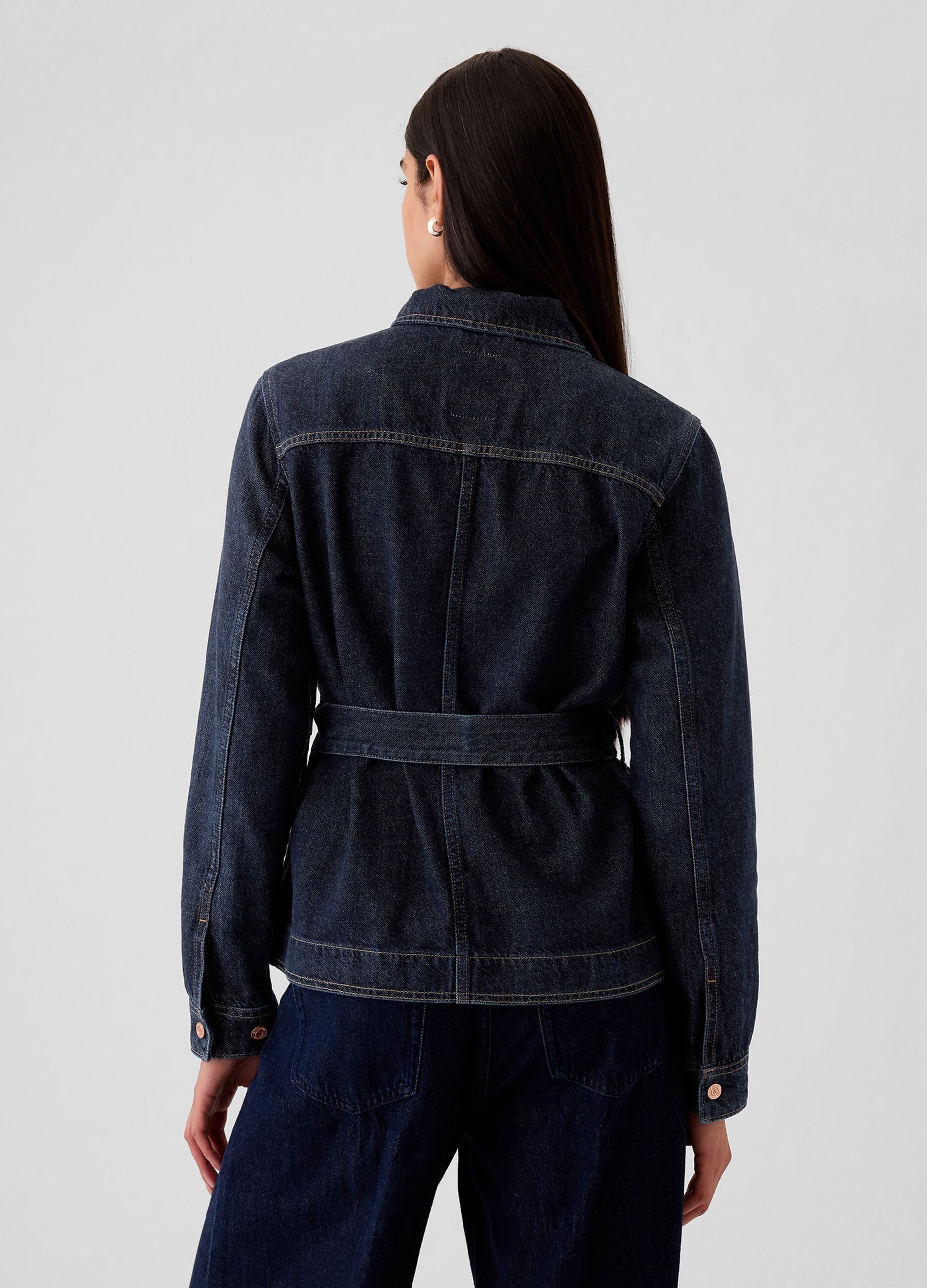 Short denim jacket with belt