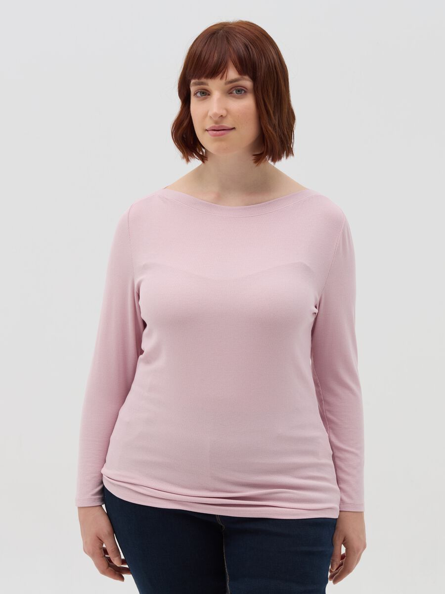 Curvy ribbed T-shirt with boat neck_1