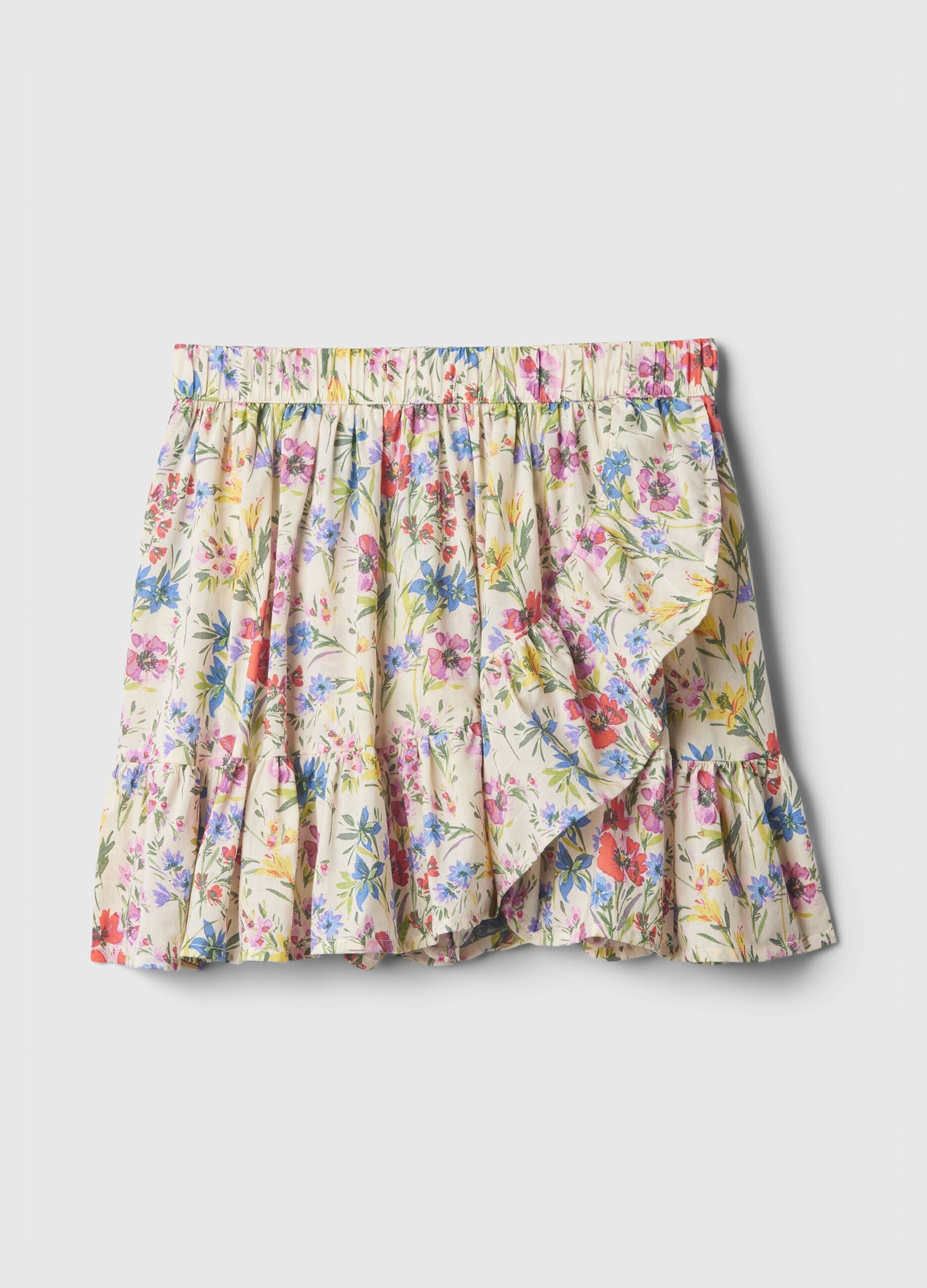 Skort with flounce and floral print