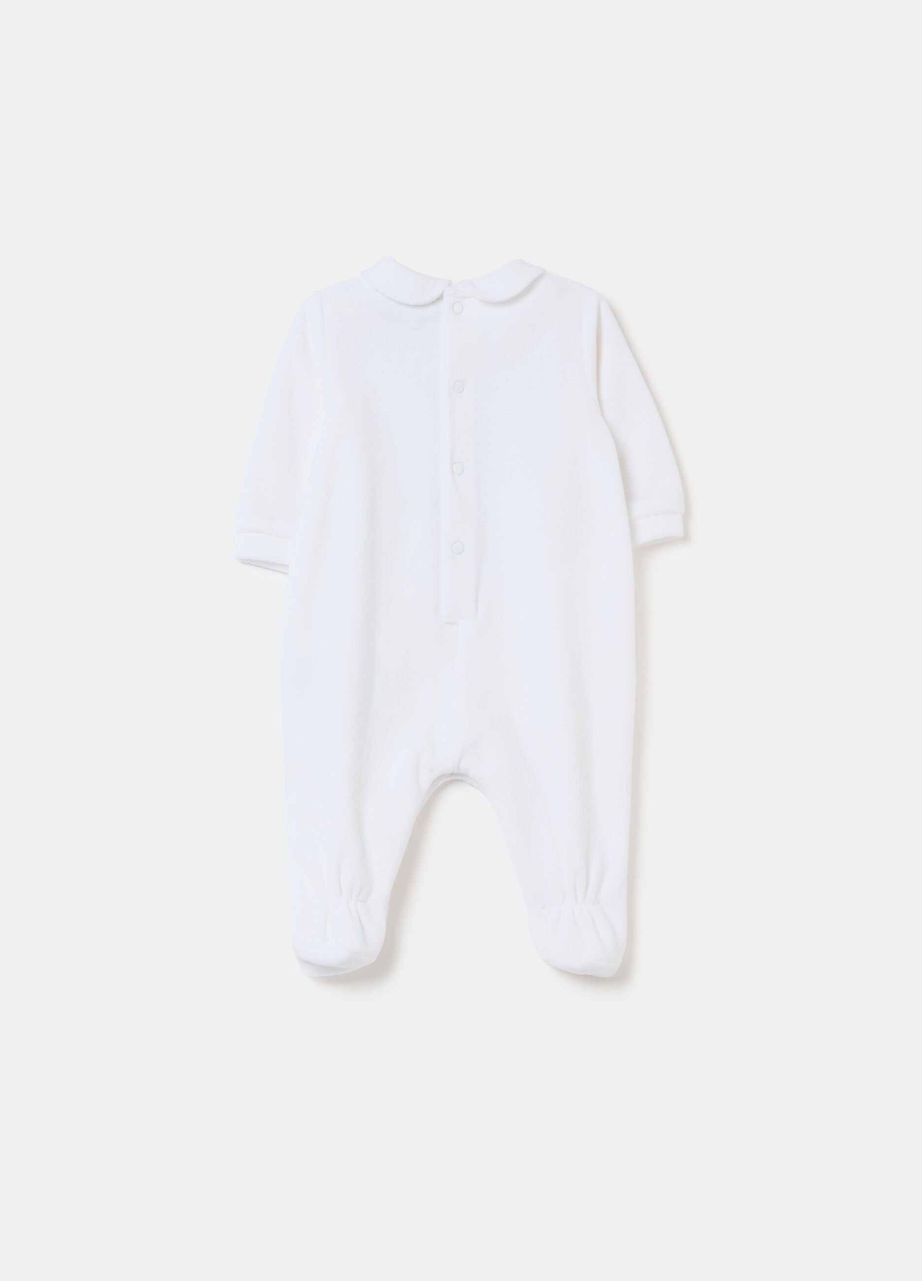 Velour onesie with feet and embroidery