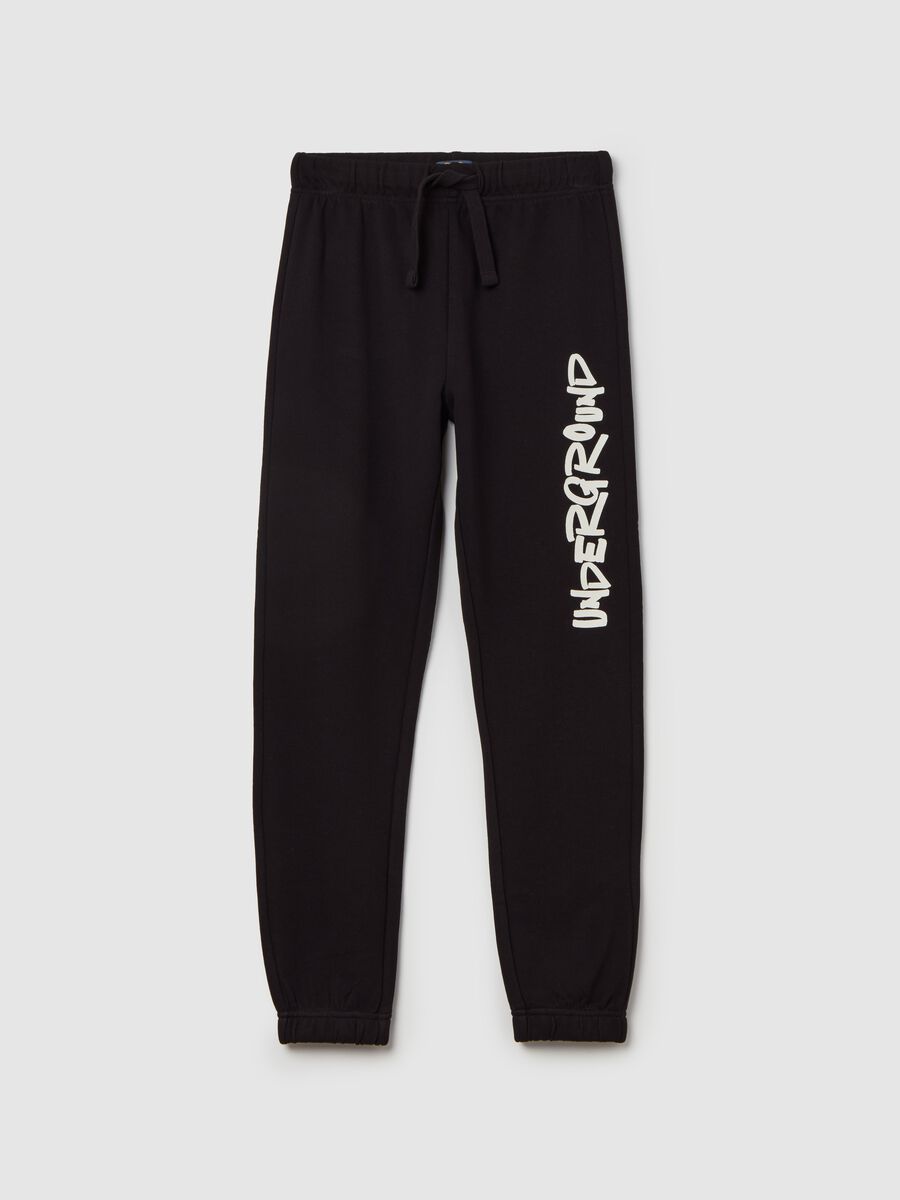 Joggers in felpa con coulisse e stampa lettering_0