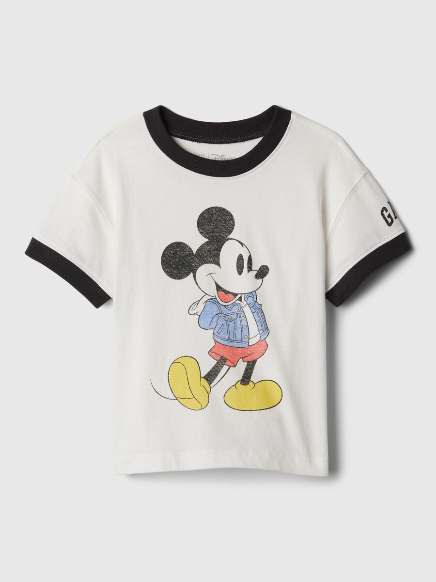 Cotton T-shirt with Disney Mickey Mouse print and logo_0