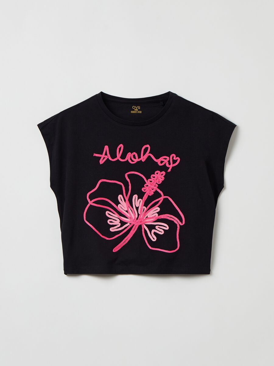Cropped T-shirt with embroidery_0