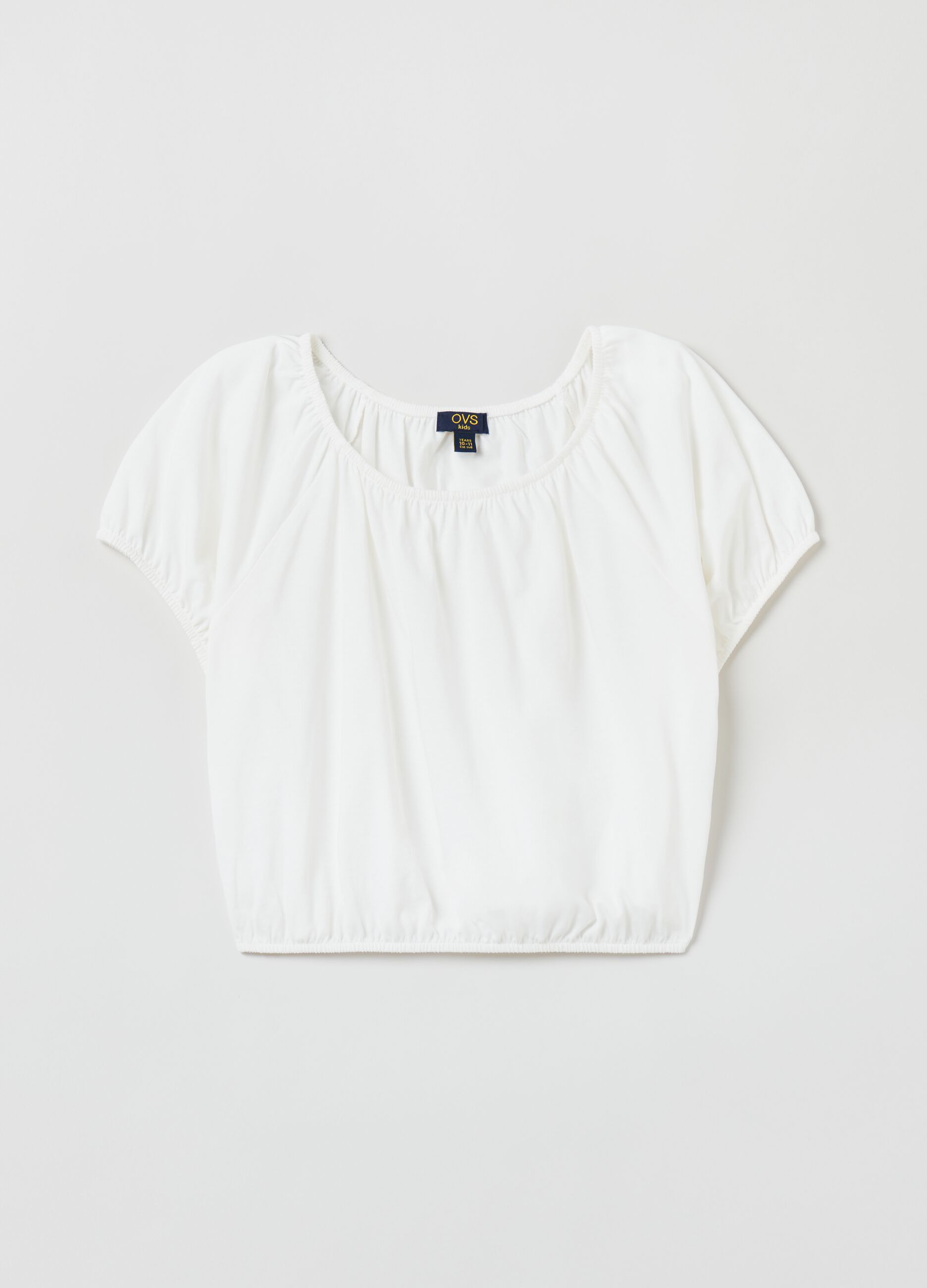 Cropped T-shirt with puff sleeves