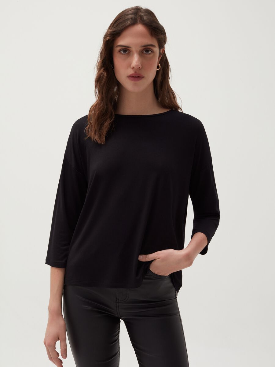 Viscose T-shirt with three-quarter sleeves_0