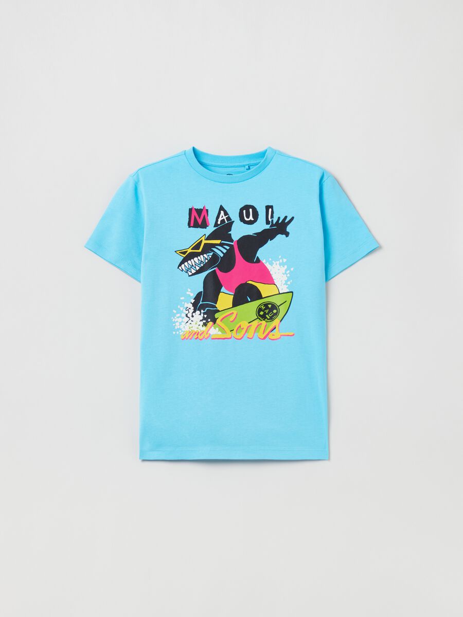T-shirt con stampa squalo Maui and Sons_0