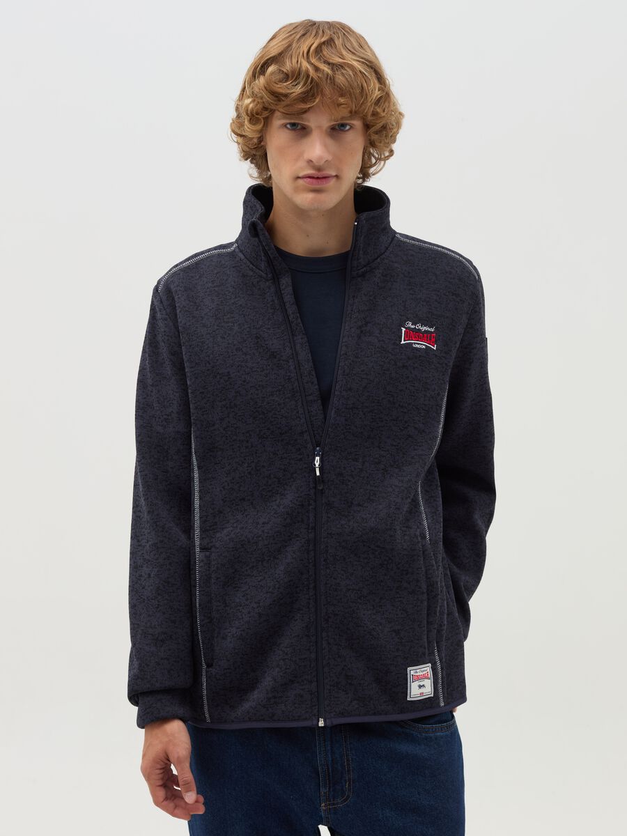 Mélange full-zip sweatshirt with high neck and logo_1