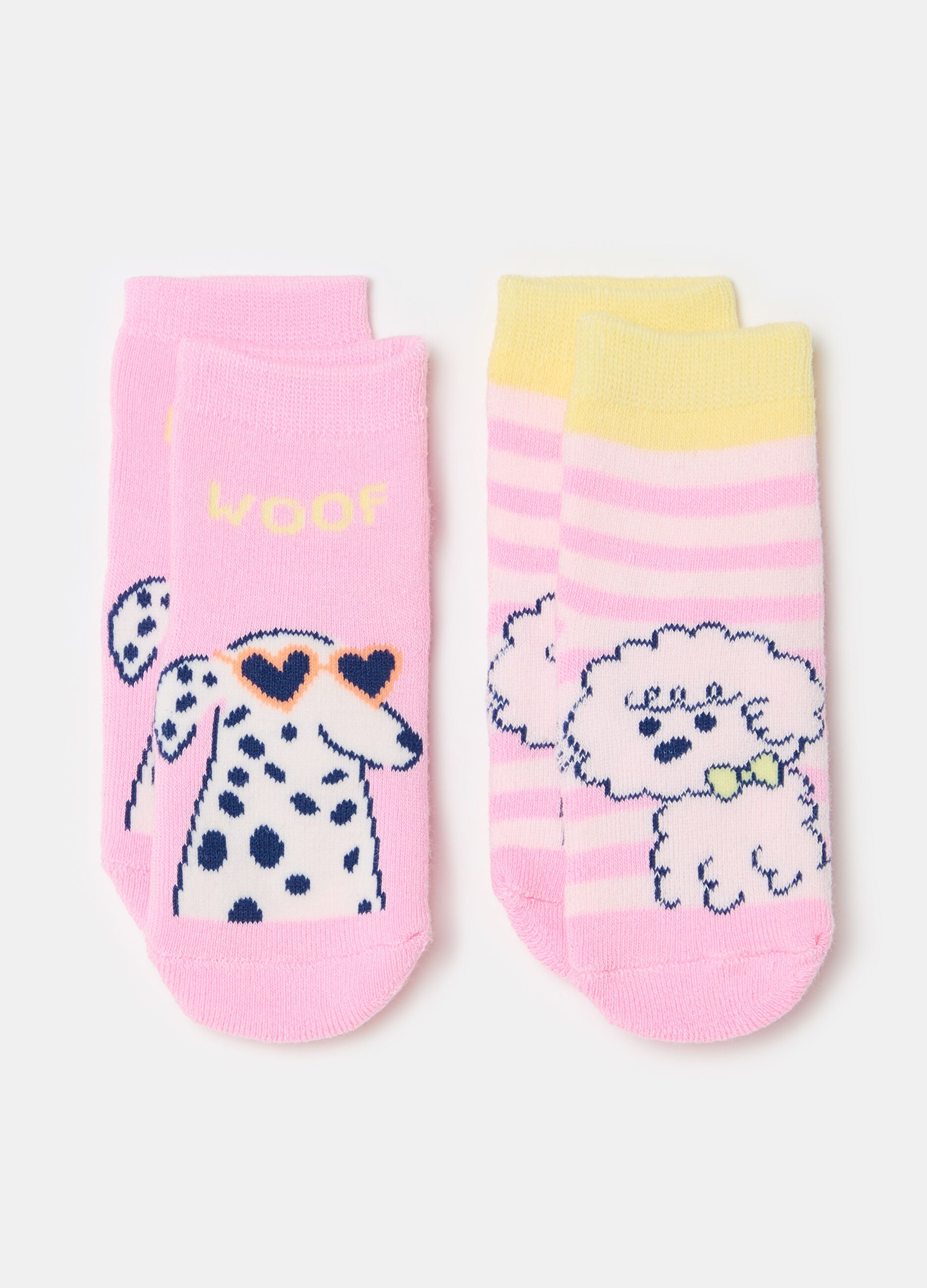 Two-pair pack slipper socks with puppies design