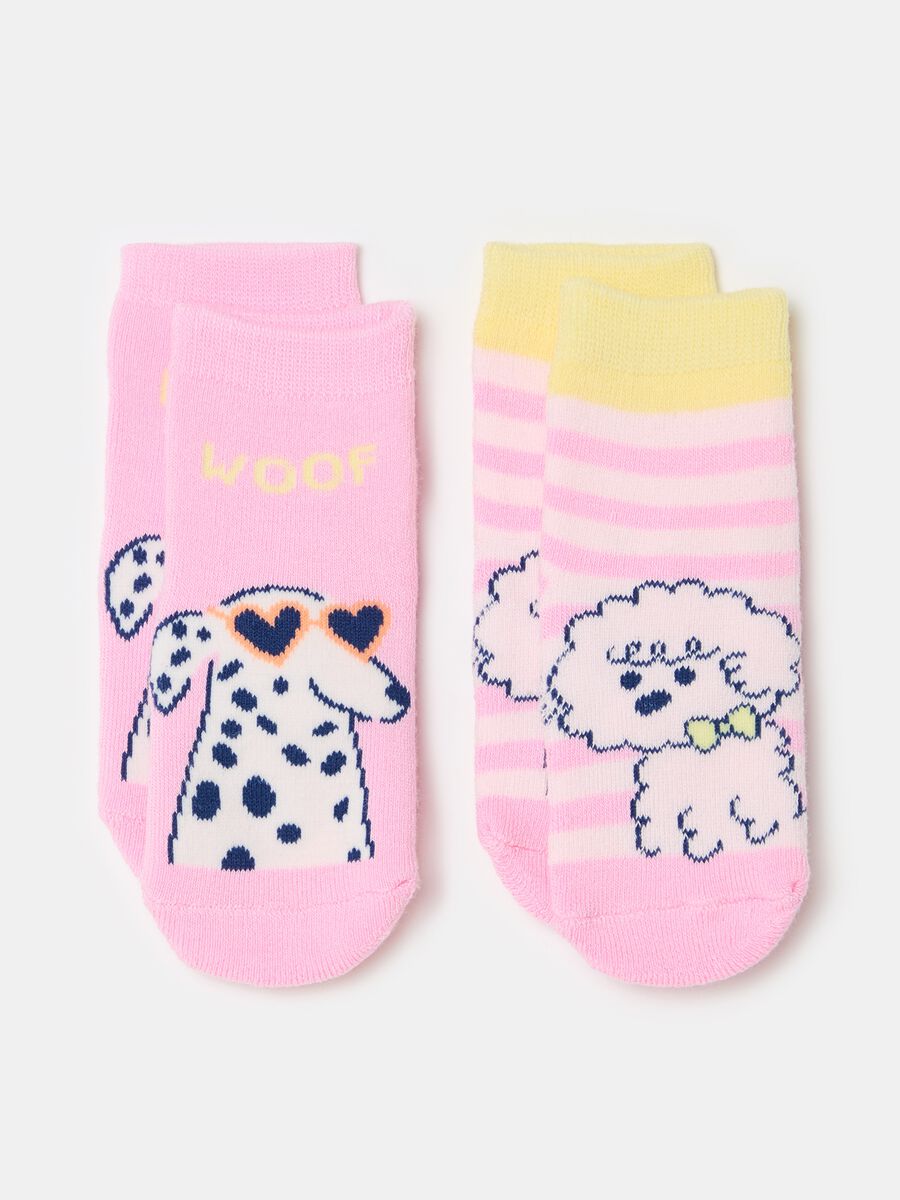 Two-pair pack slipper socks with puppies design_0