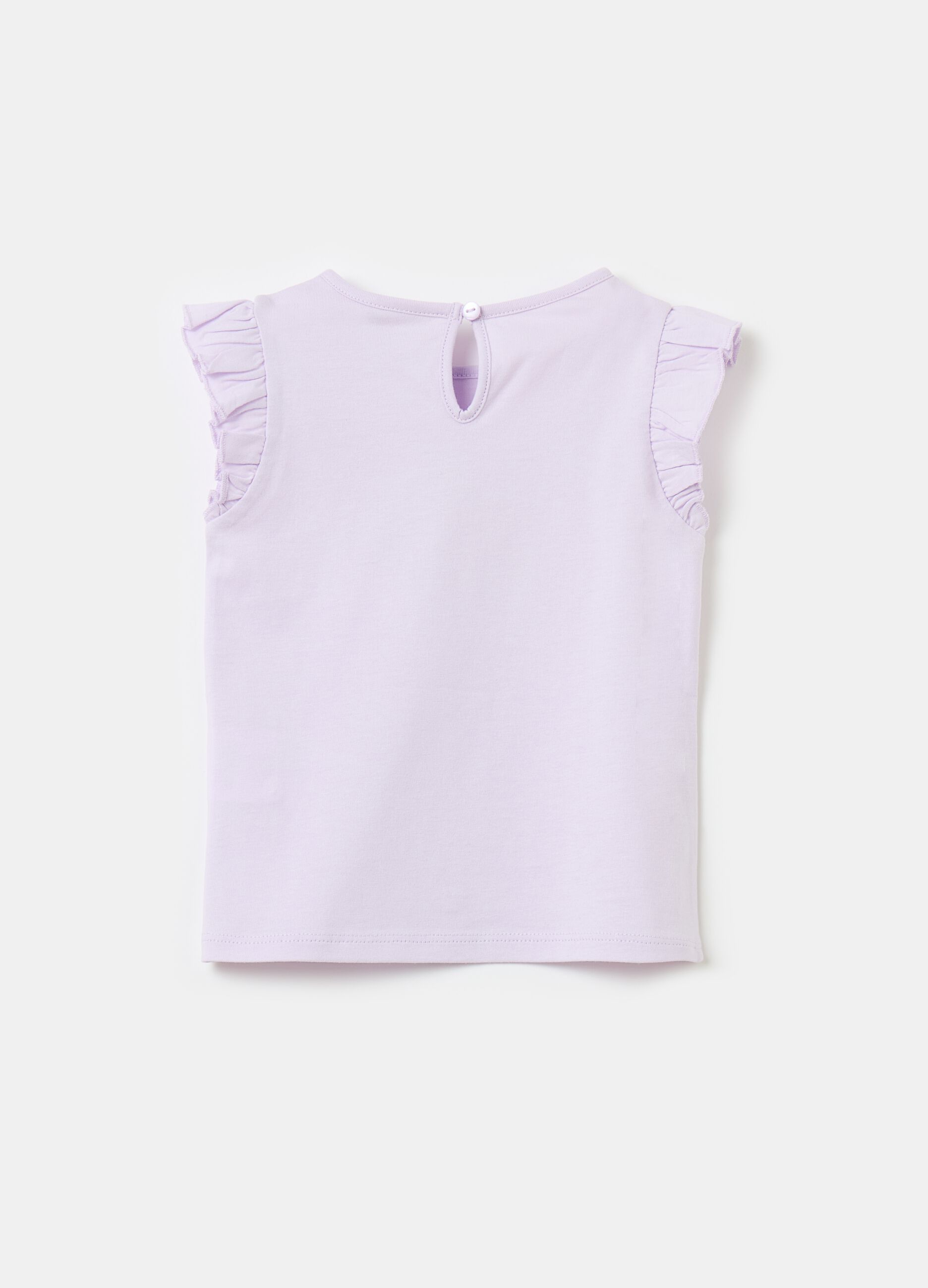 Cotton T-shirt with print and frills