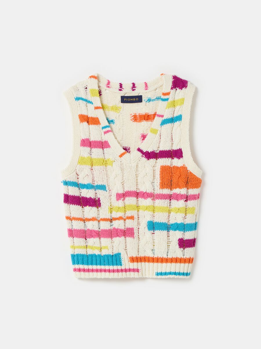 Ribbed closed gilet with multicoloured pattern_3