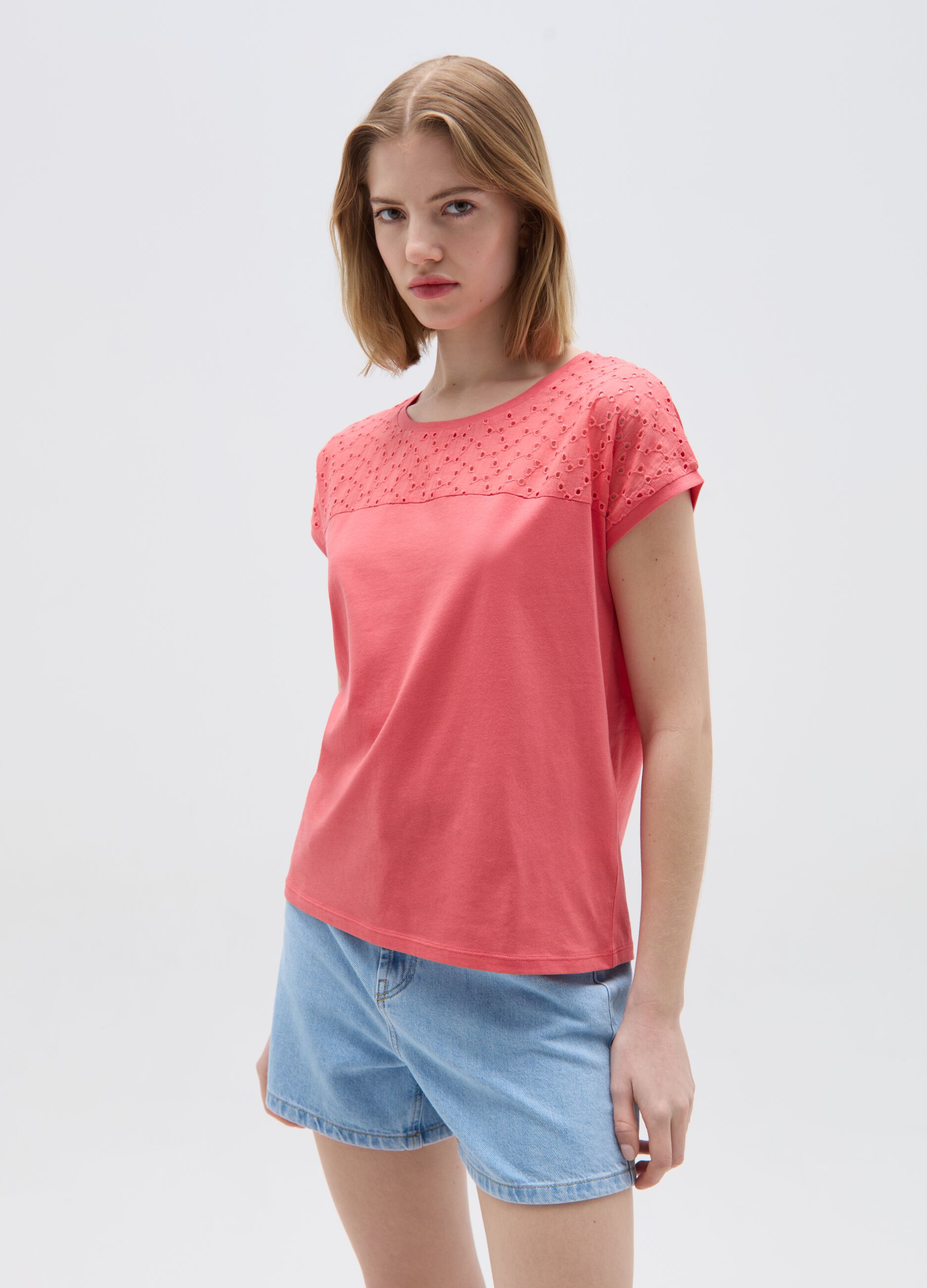 Ovs T-shirt in cotone con sangallo