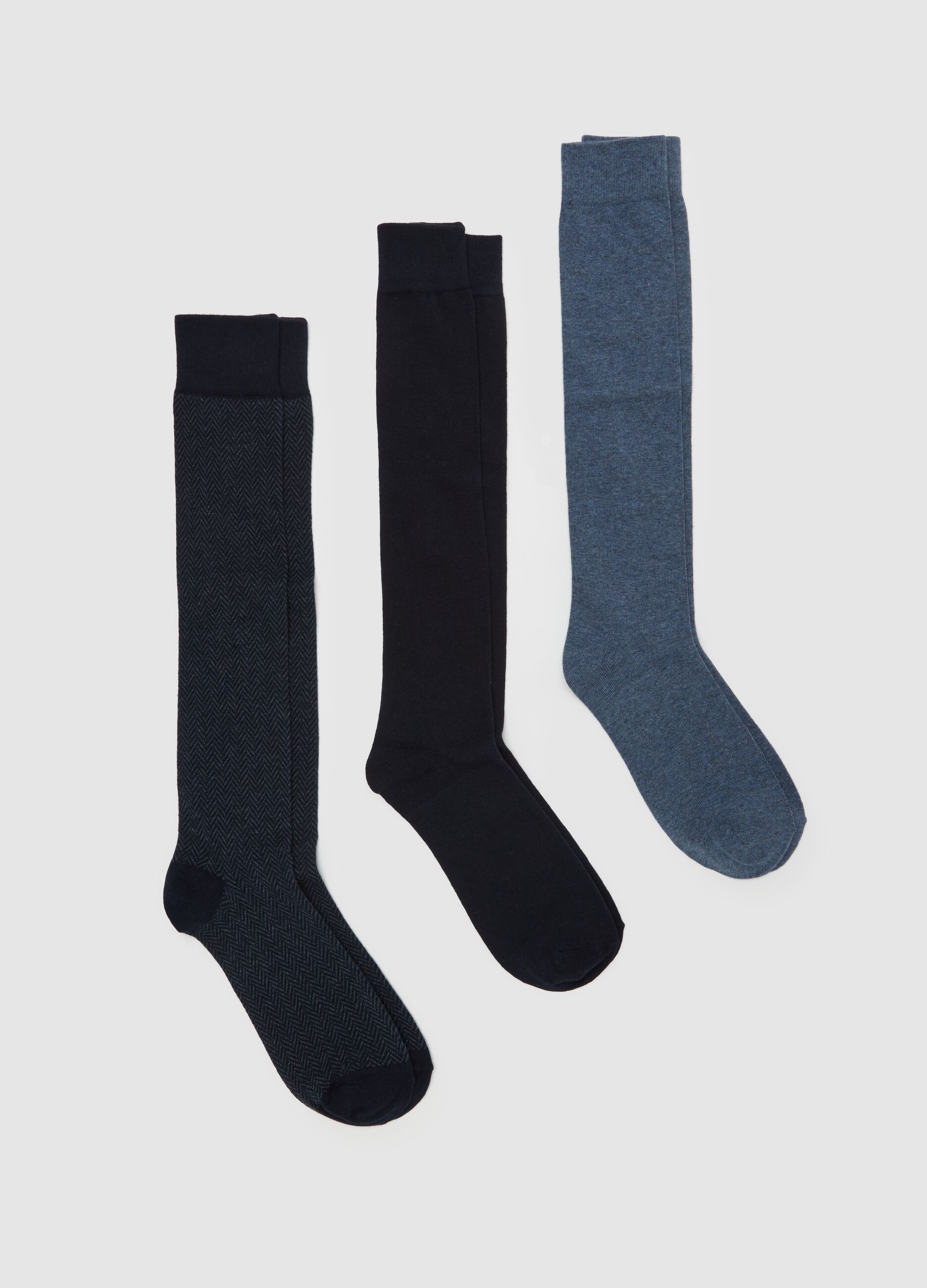 Three-pair pack long herringbone socks