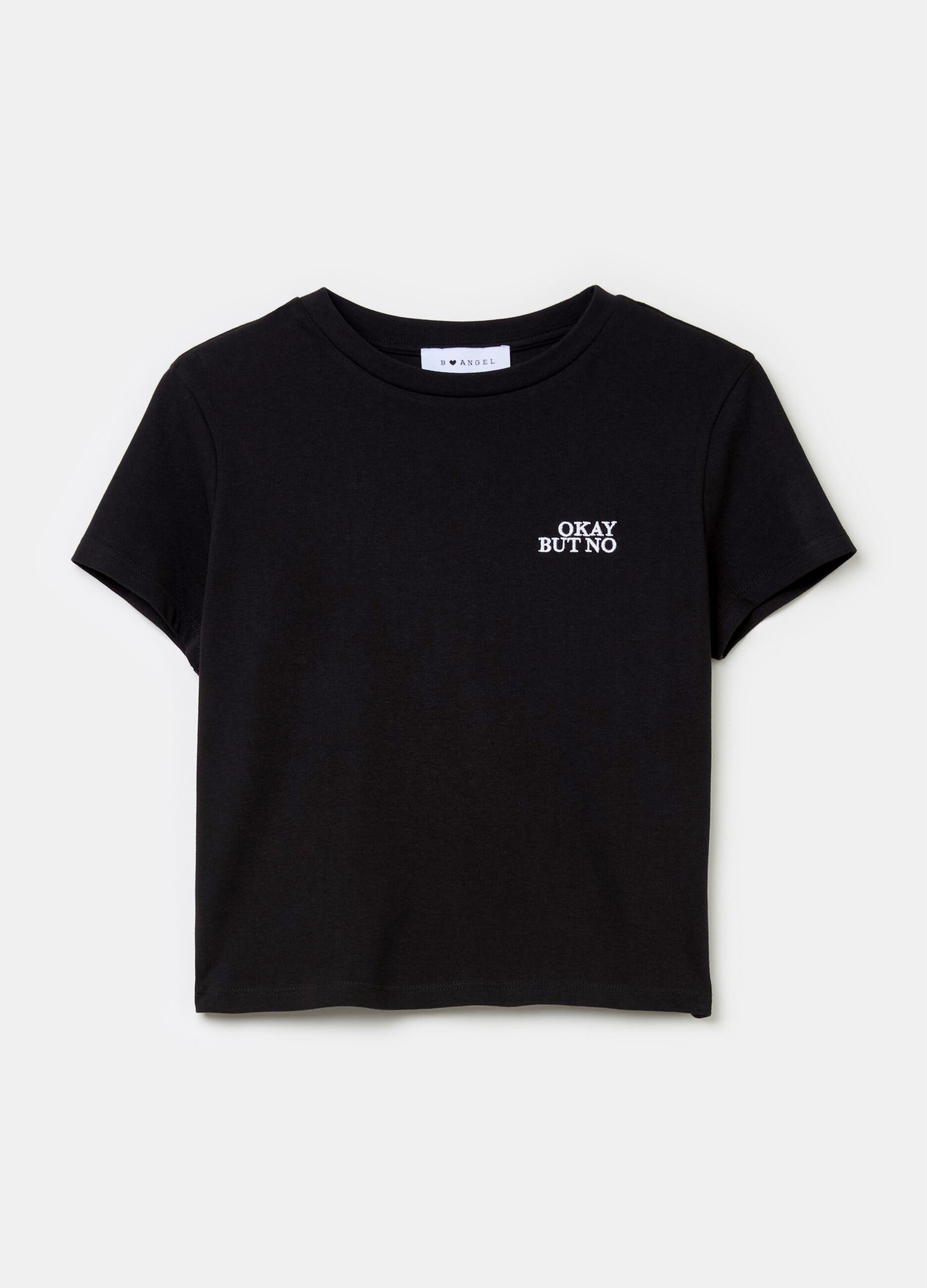 Crop T-shirt with lettering embroidery