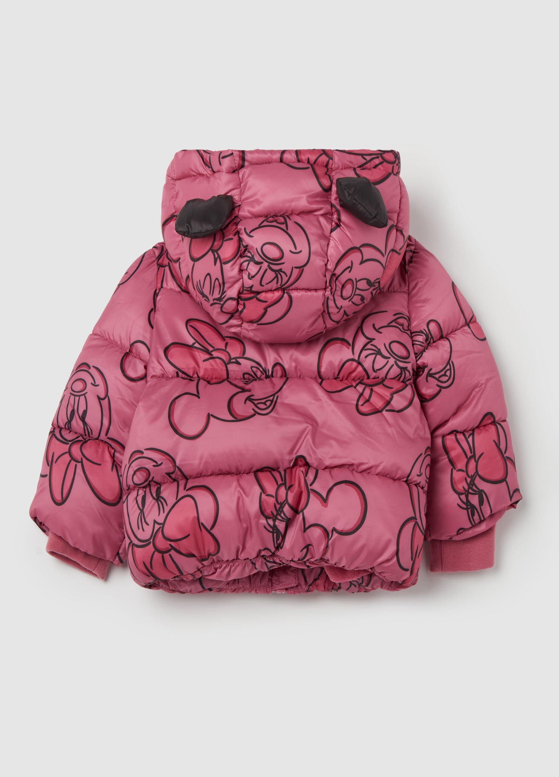 Down jacket with hood and Minnie Mouse print