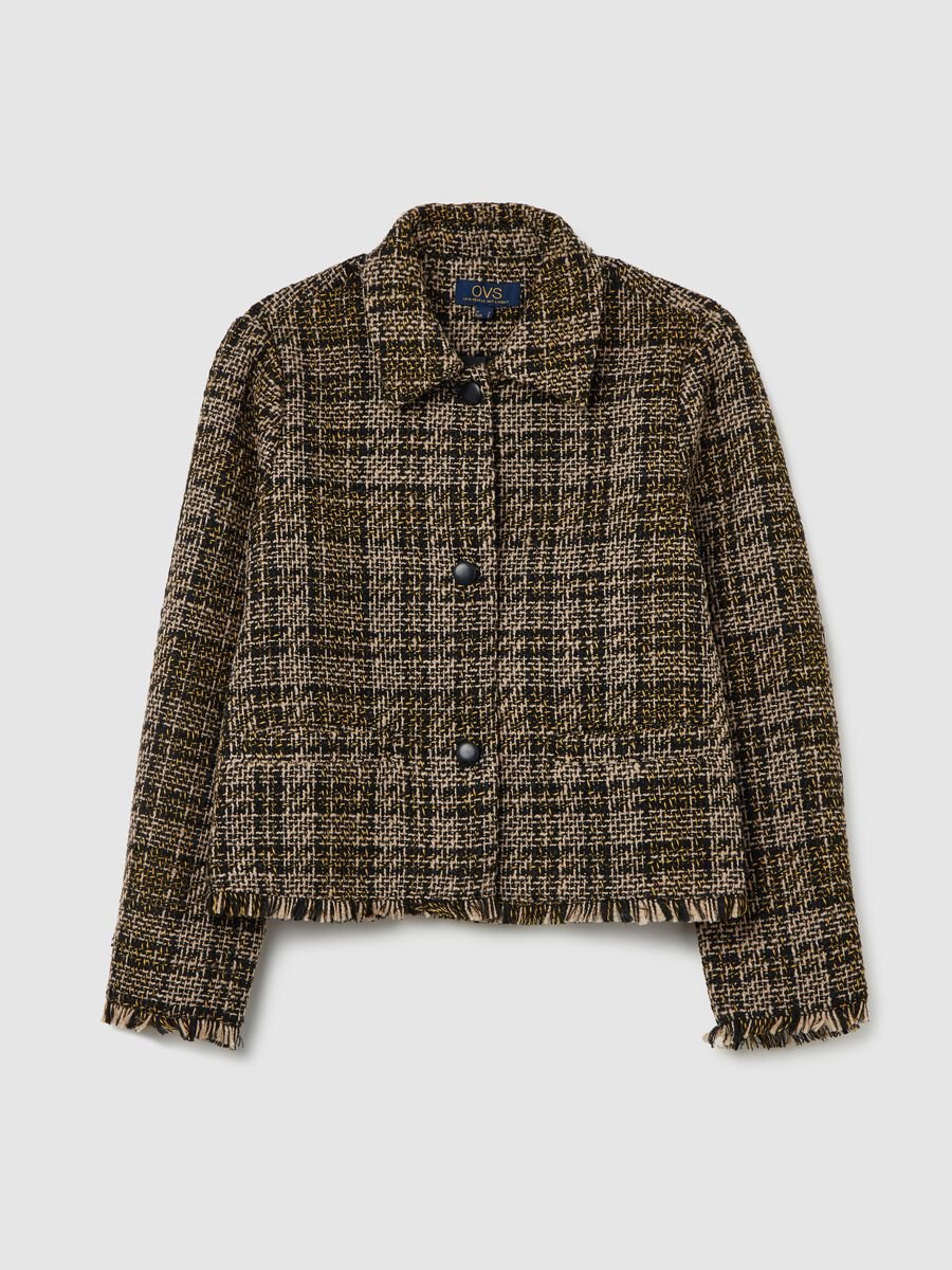 Short jacket in check tweed with fringing_4