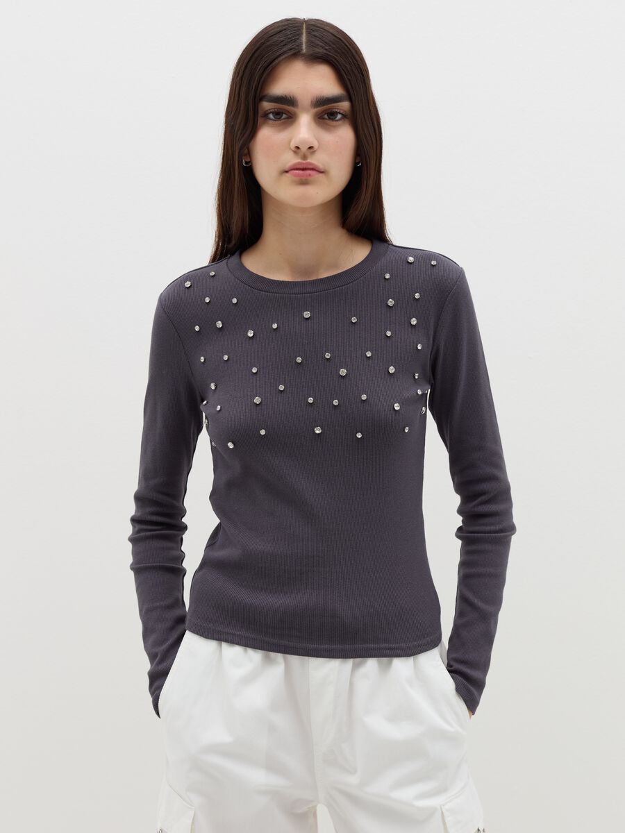 T-shirt a maniche lunghe con strass_1