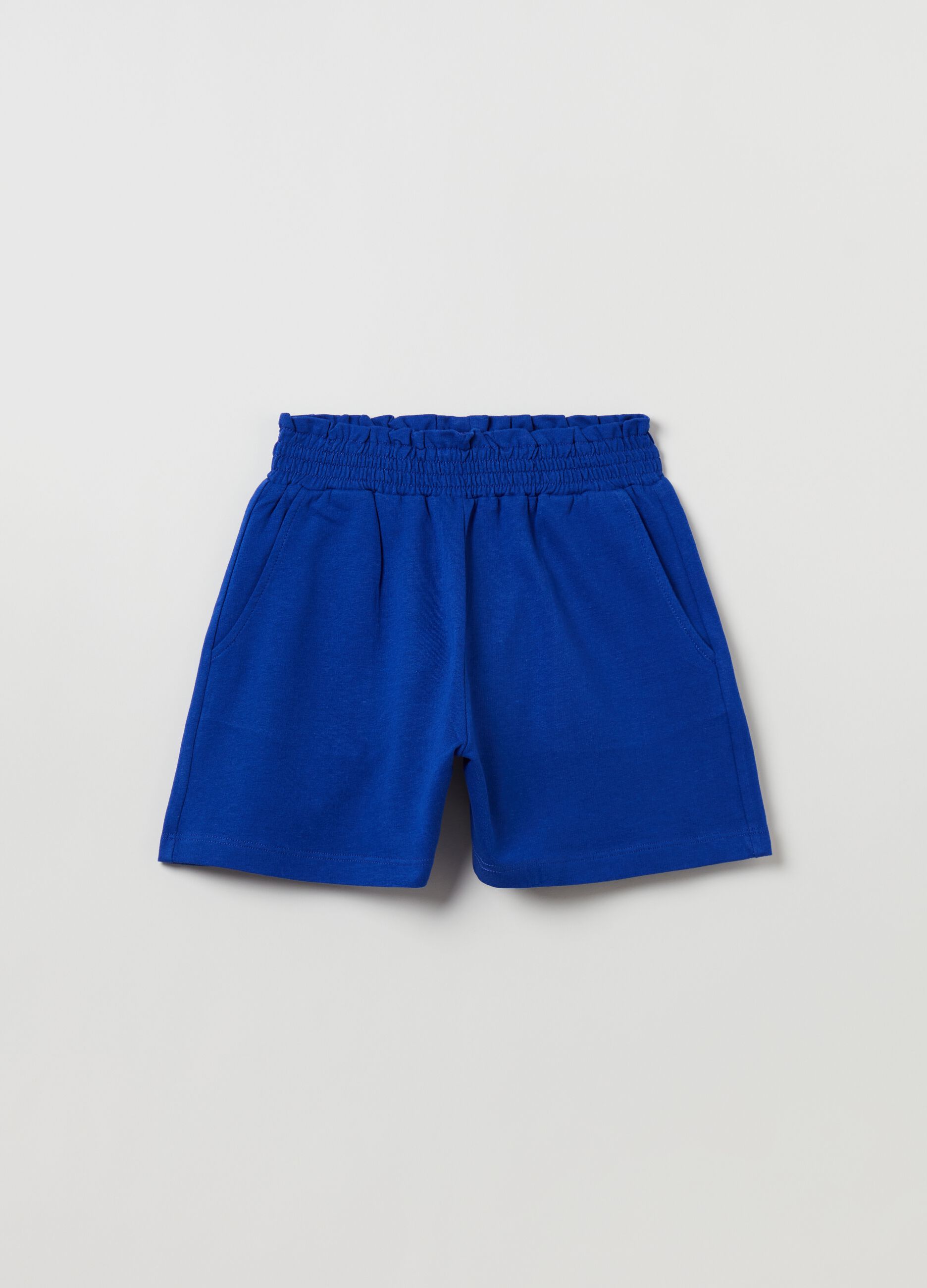 Cotton shorts with smock stitch