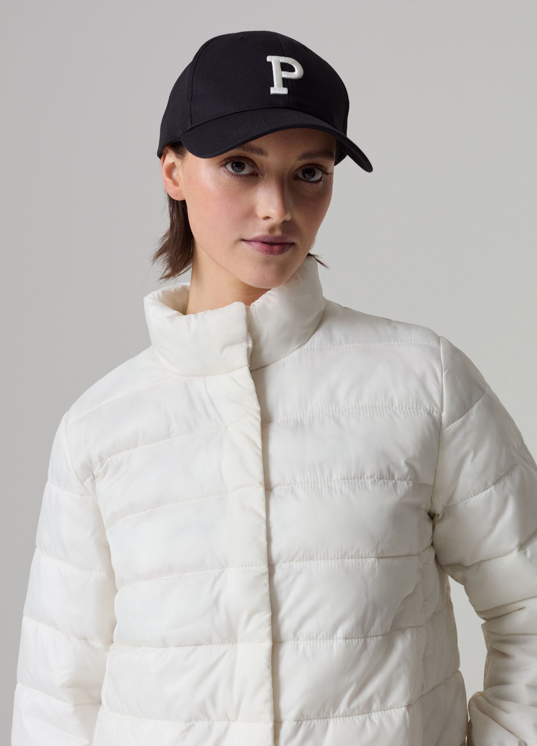 Ultralight quilted down jacket with high neck