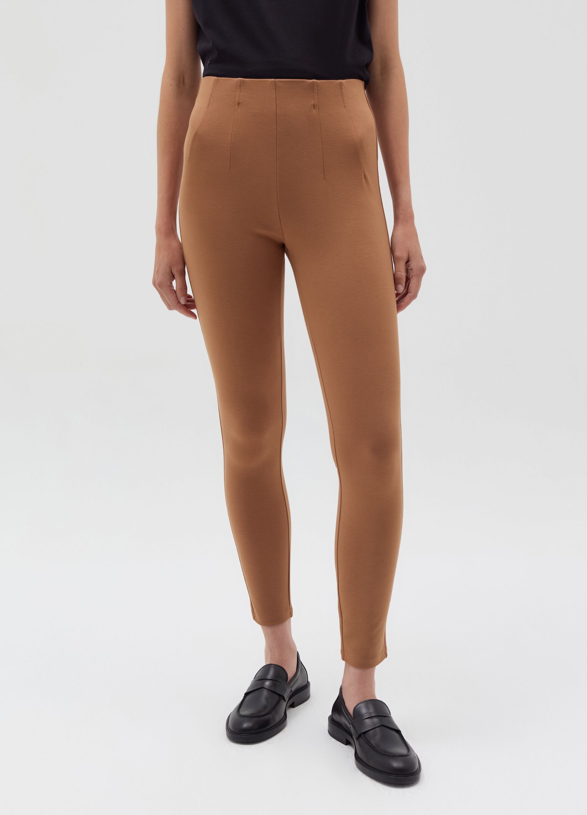 High-rise crop leggings with darts