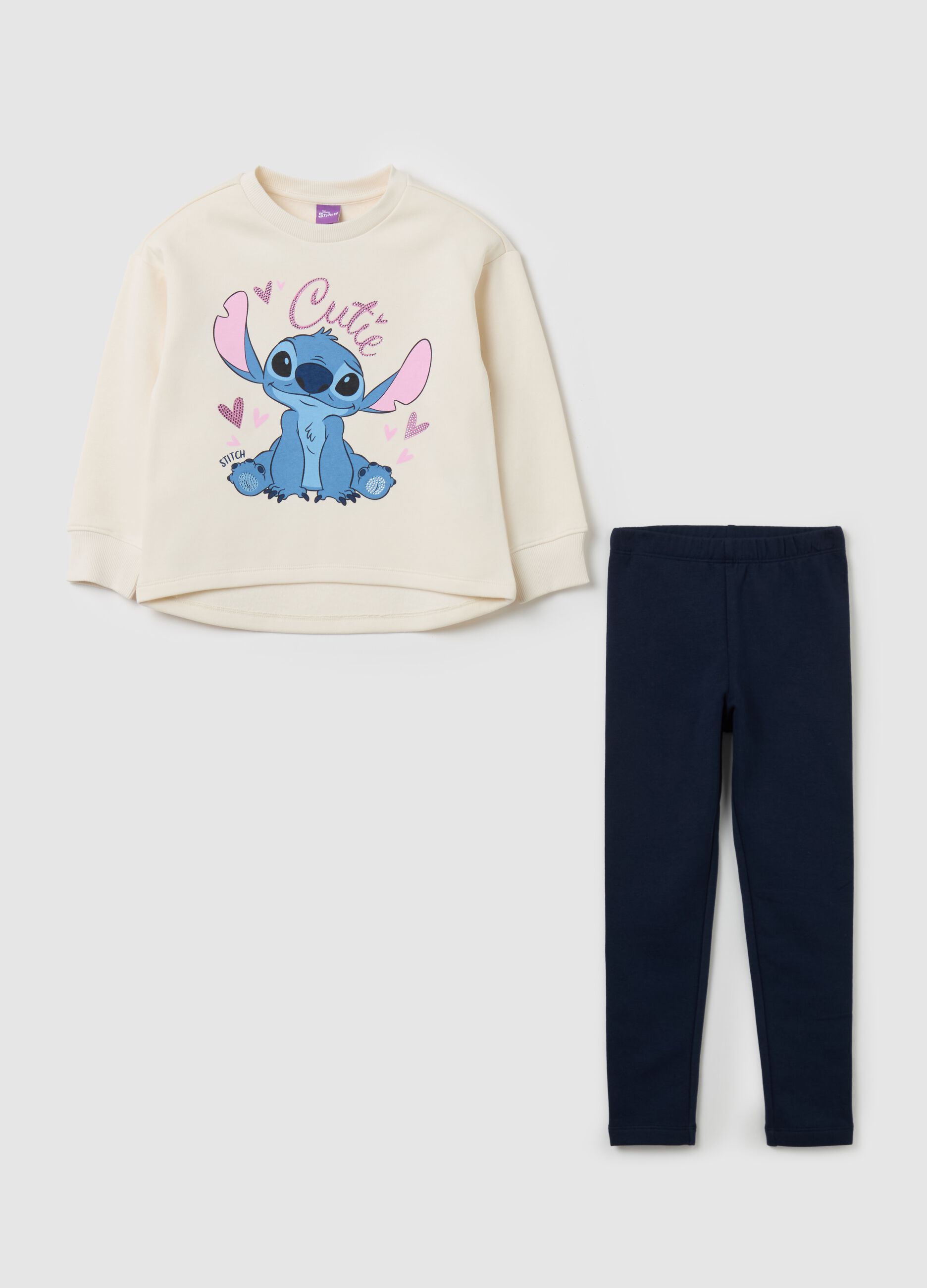 Jogging set con stampa Stitch e strass