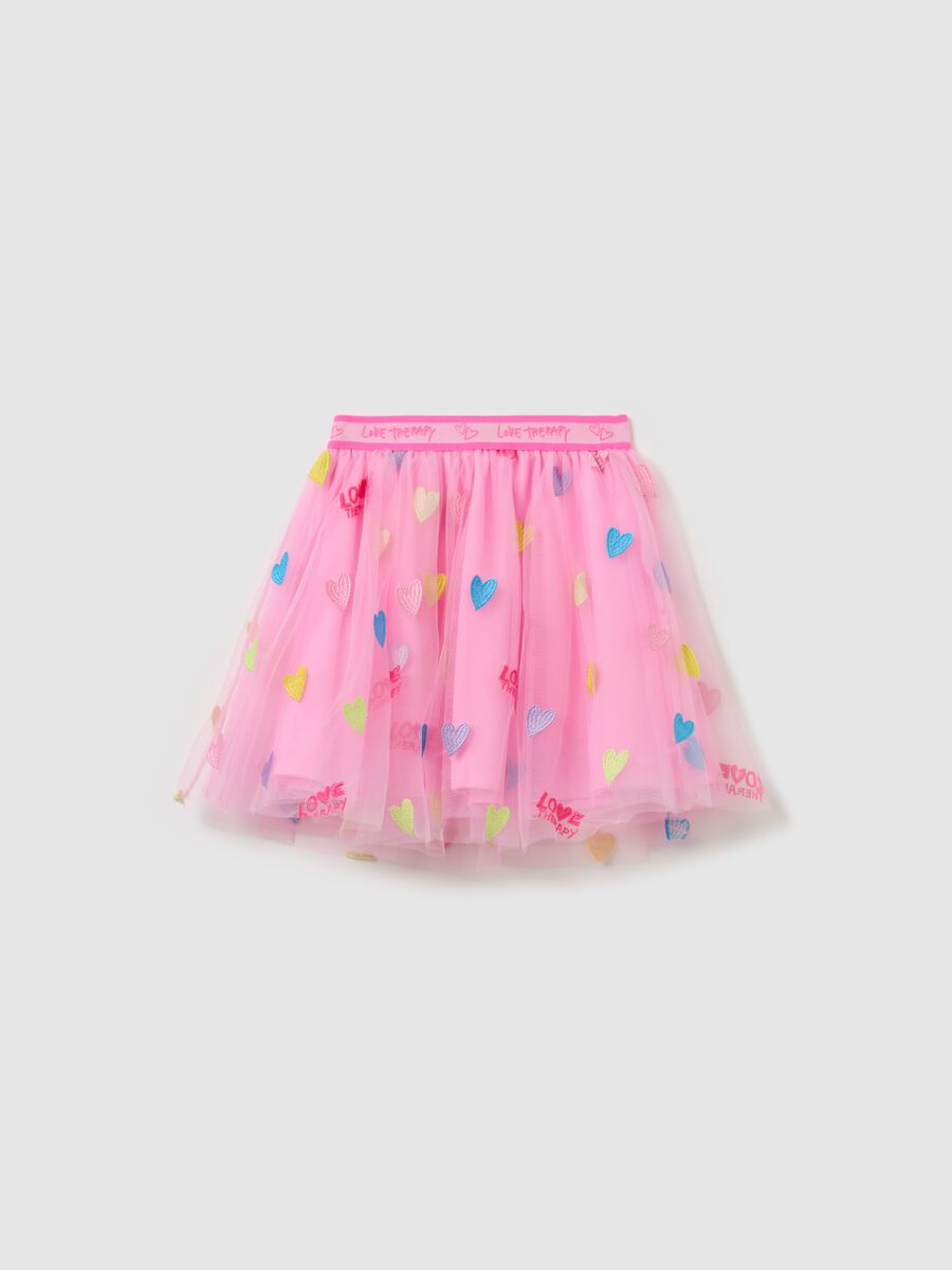 Tulle skirt with multicoloured hearts embroidery_0