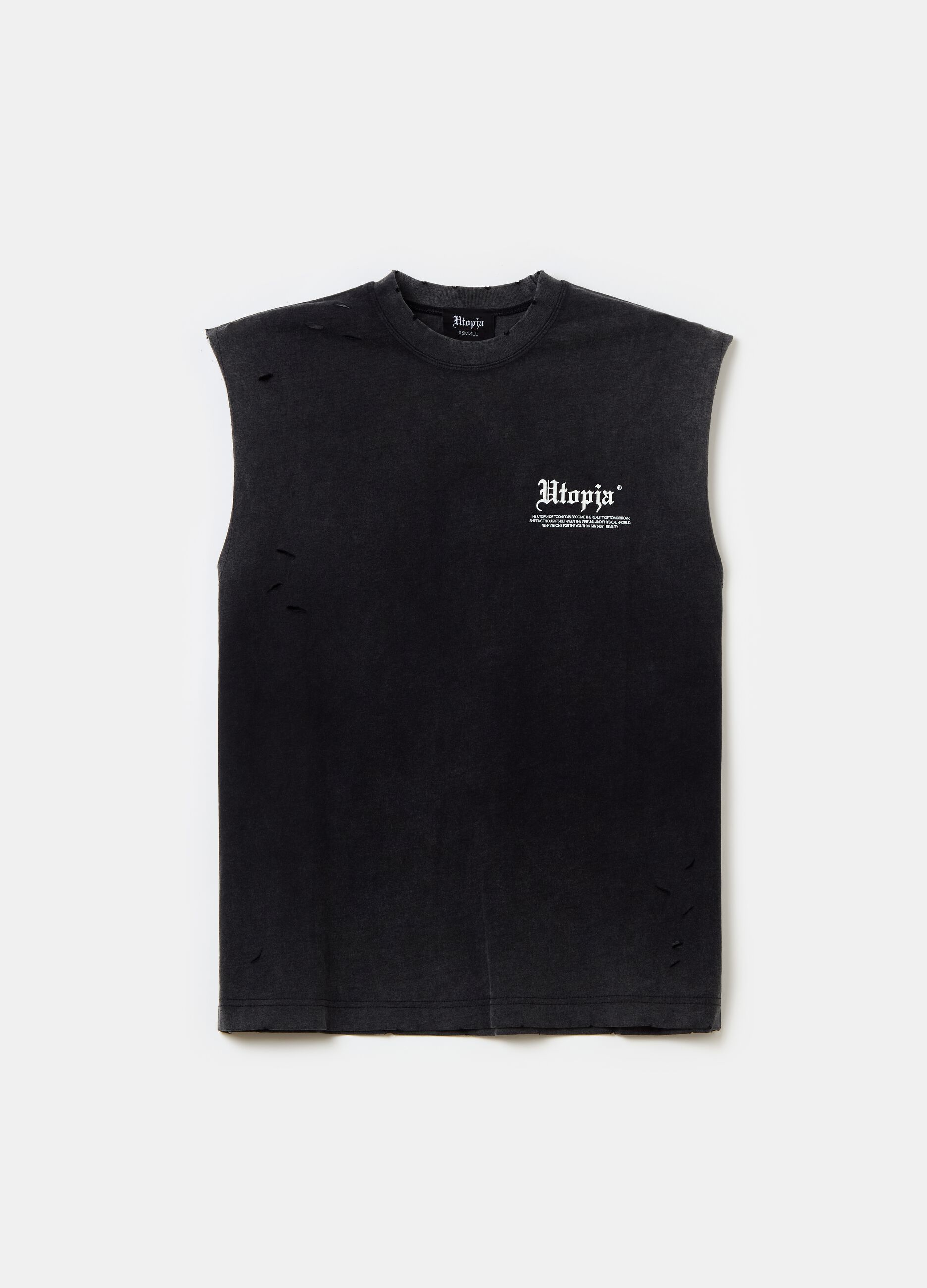 UTOPJA FOR THE SEA BEYOND tank top with abrasions and print