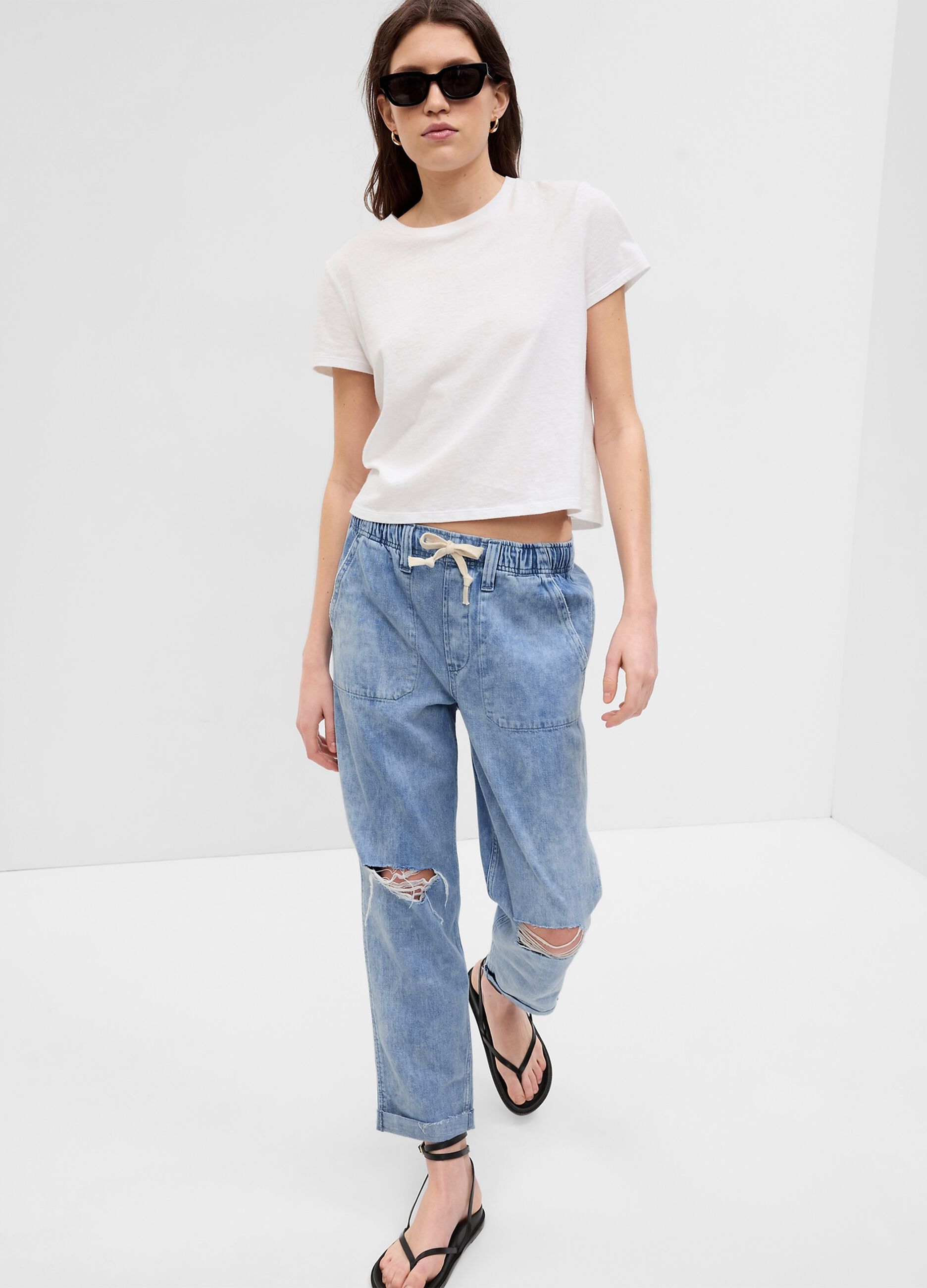 Easy-fit pull-on jeans with drawstring