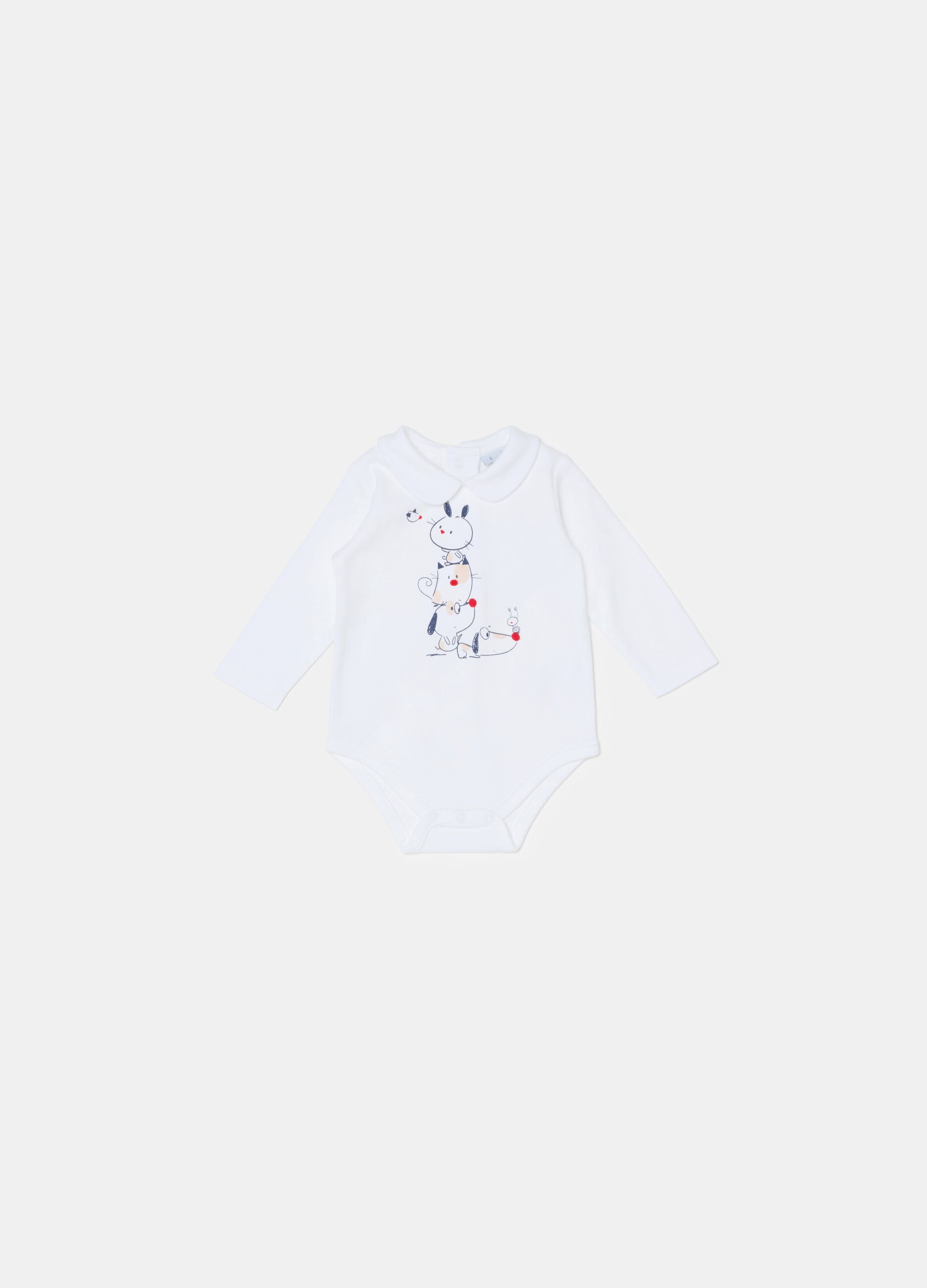 Long-sleeved bodysuit with animals print