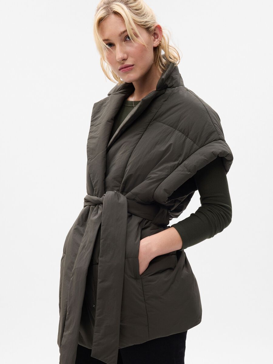 Sleeveless down jacket with belt_0