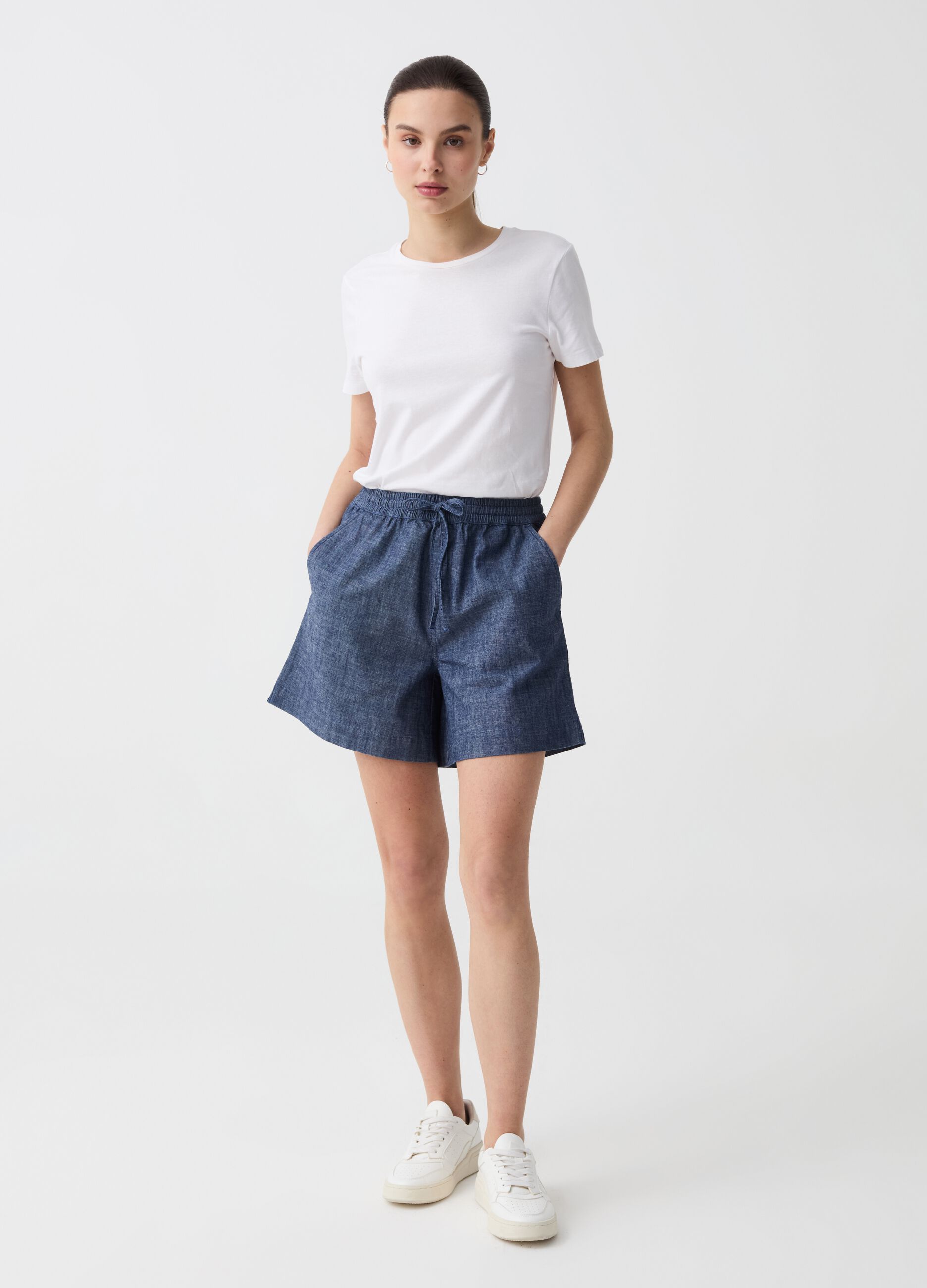 Ovs Shorts in tessuto fluido effetto denim