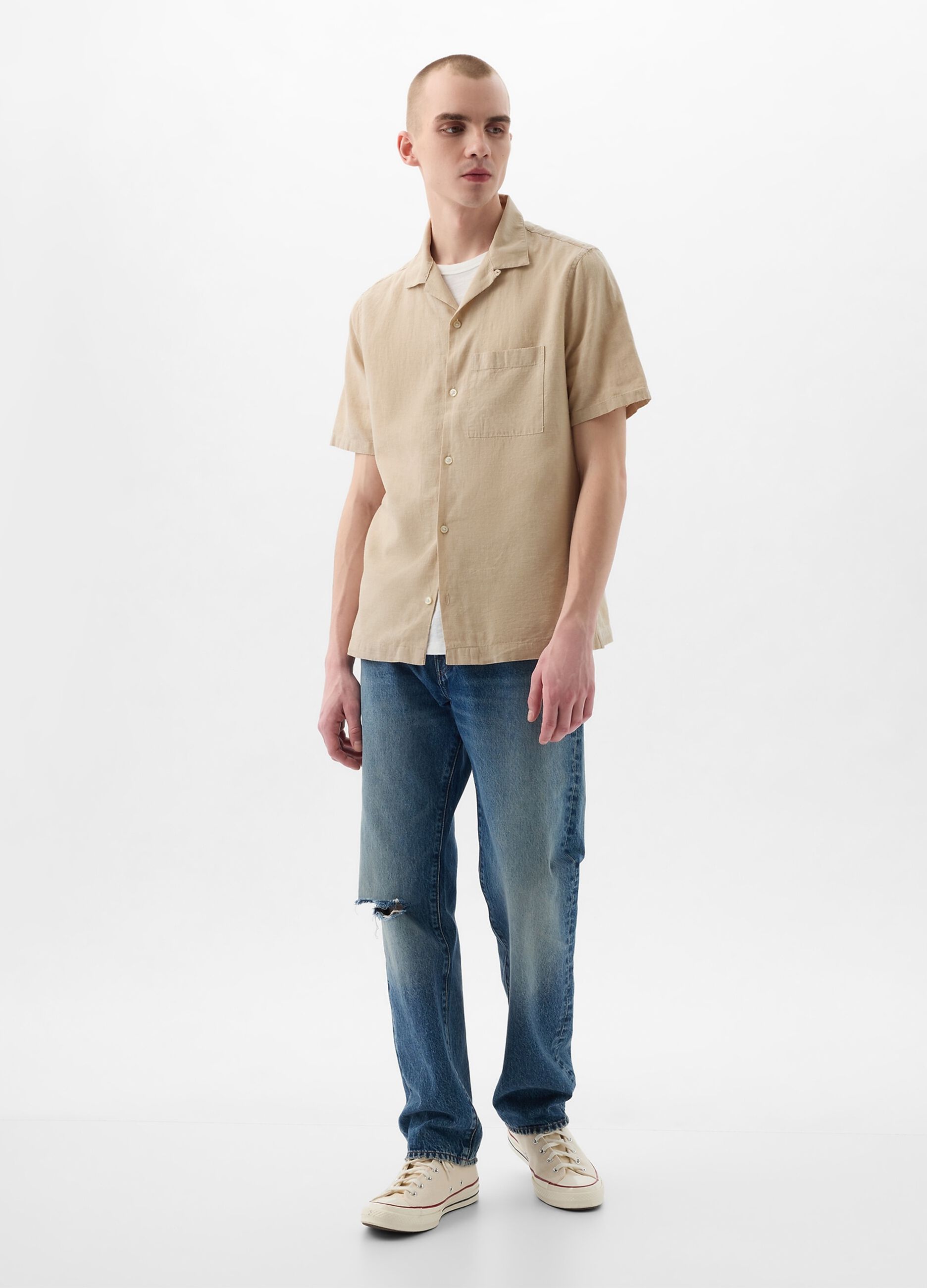 Linen and cotton short-sleeved shirt