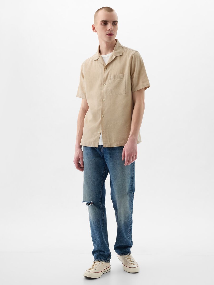 Linen and cotton short-sleeved shirt_0