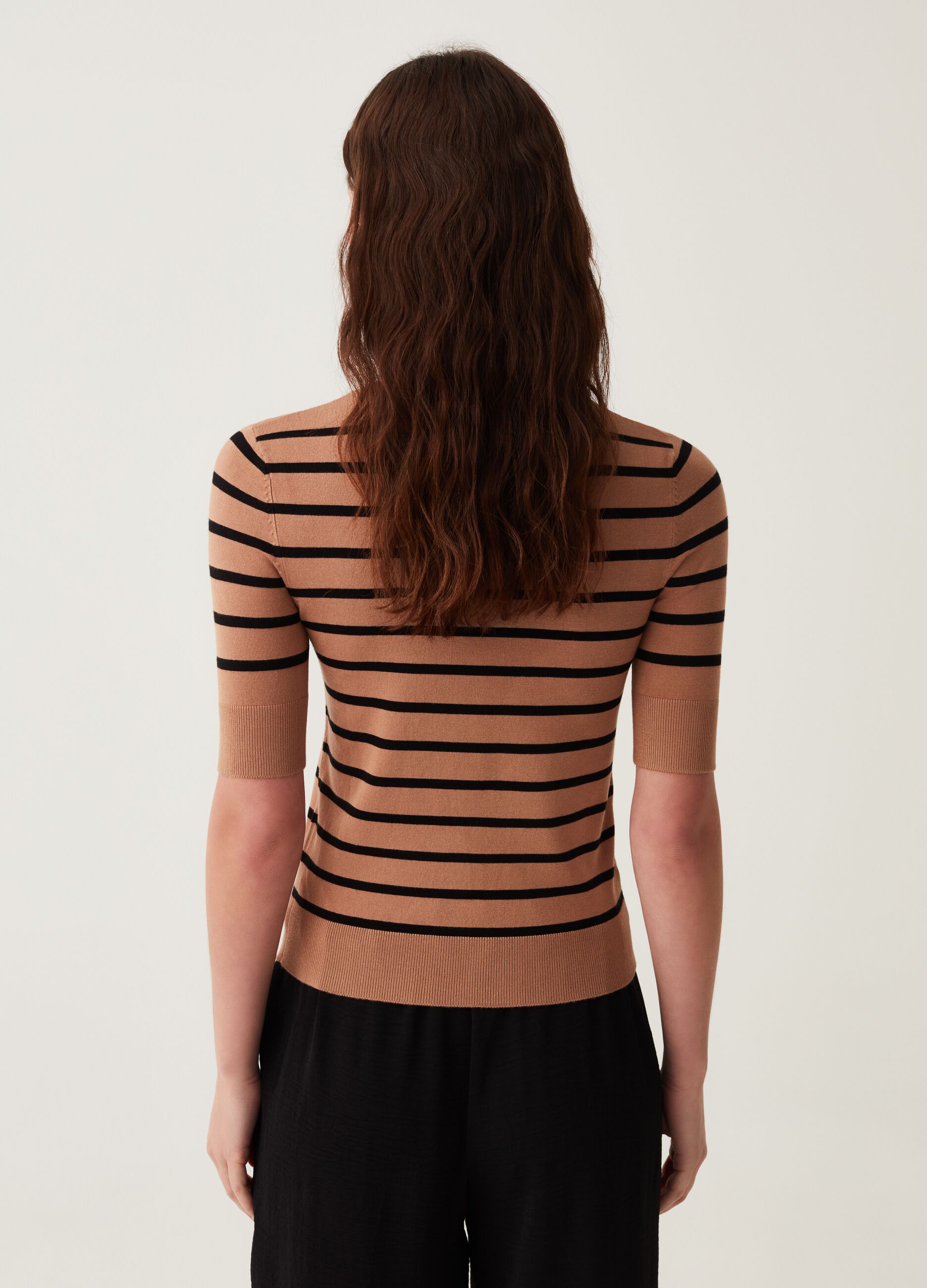 Short-sleeved top with striped pattern