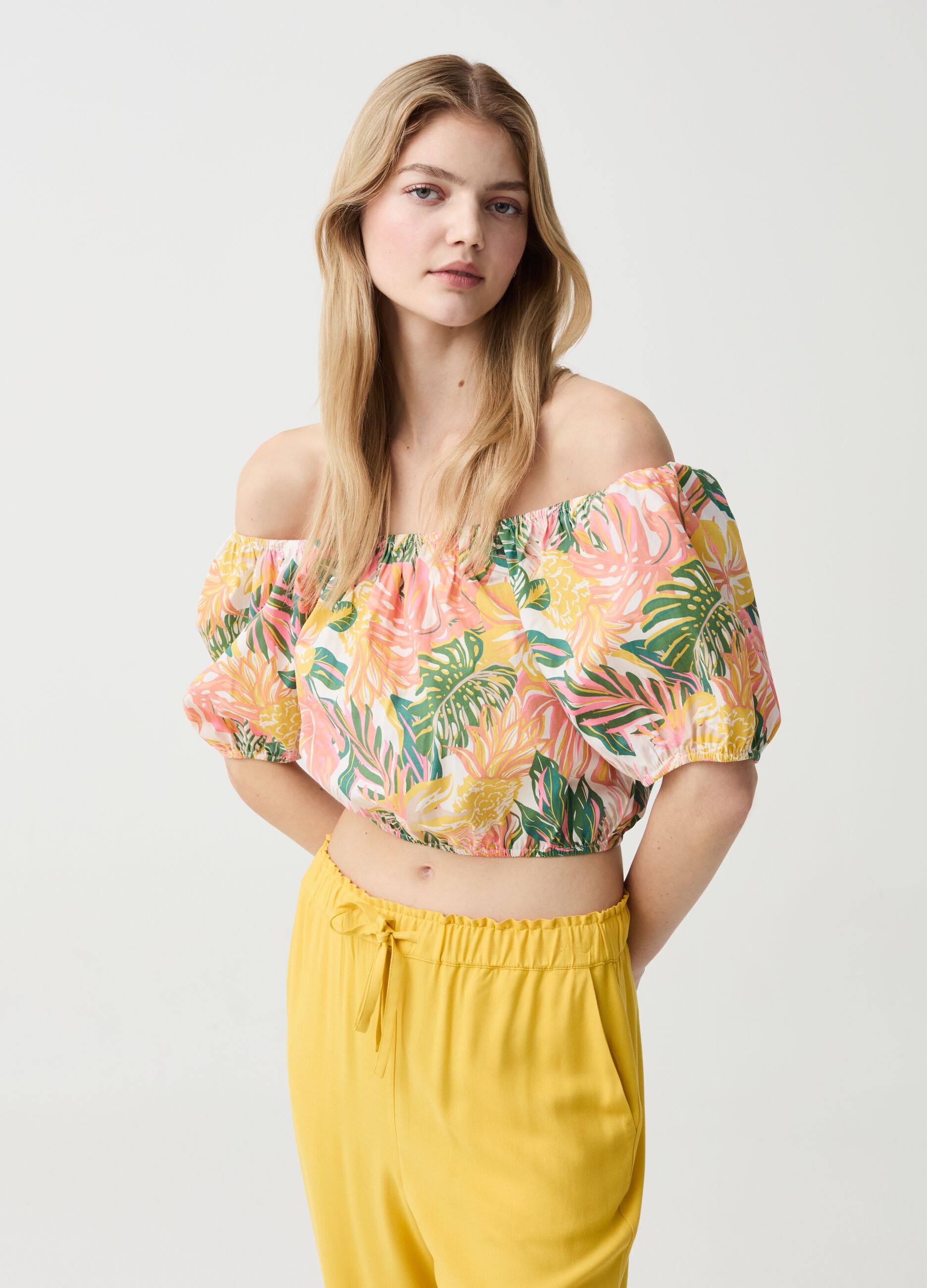 Ovs Crop top in cotone con spalle scoperte