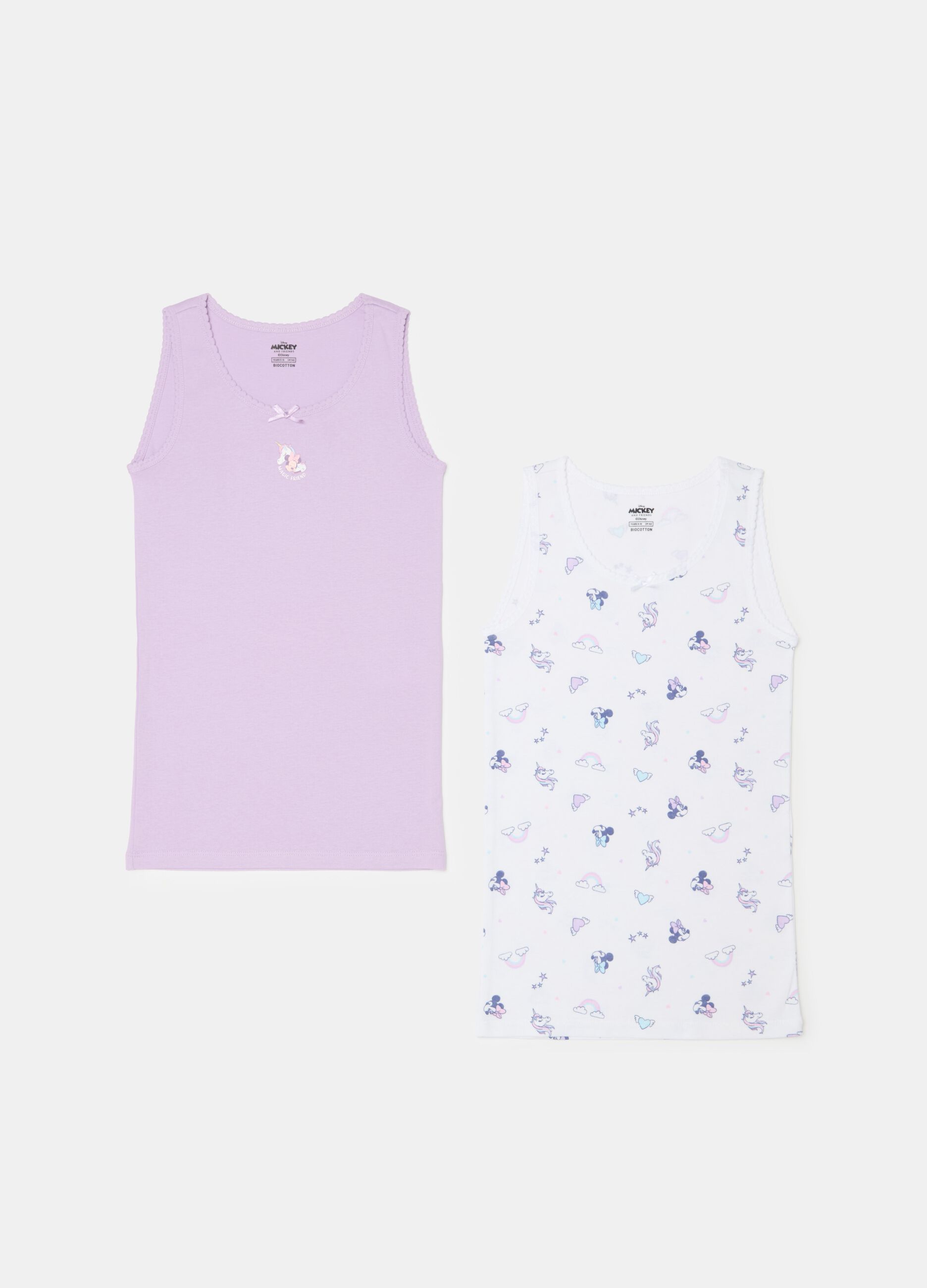 Two-pack vests in organic cotton with Minnie Mouse print