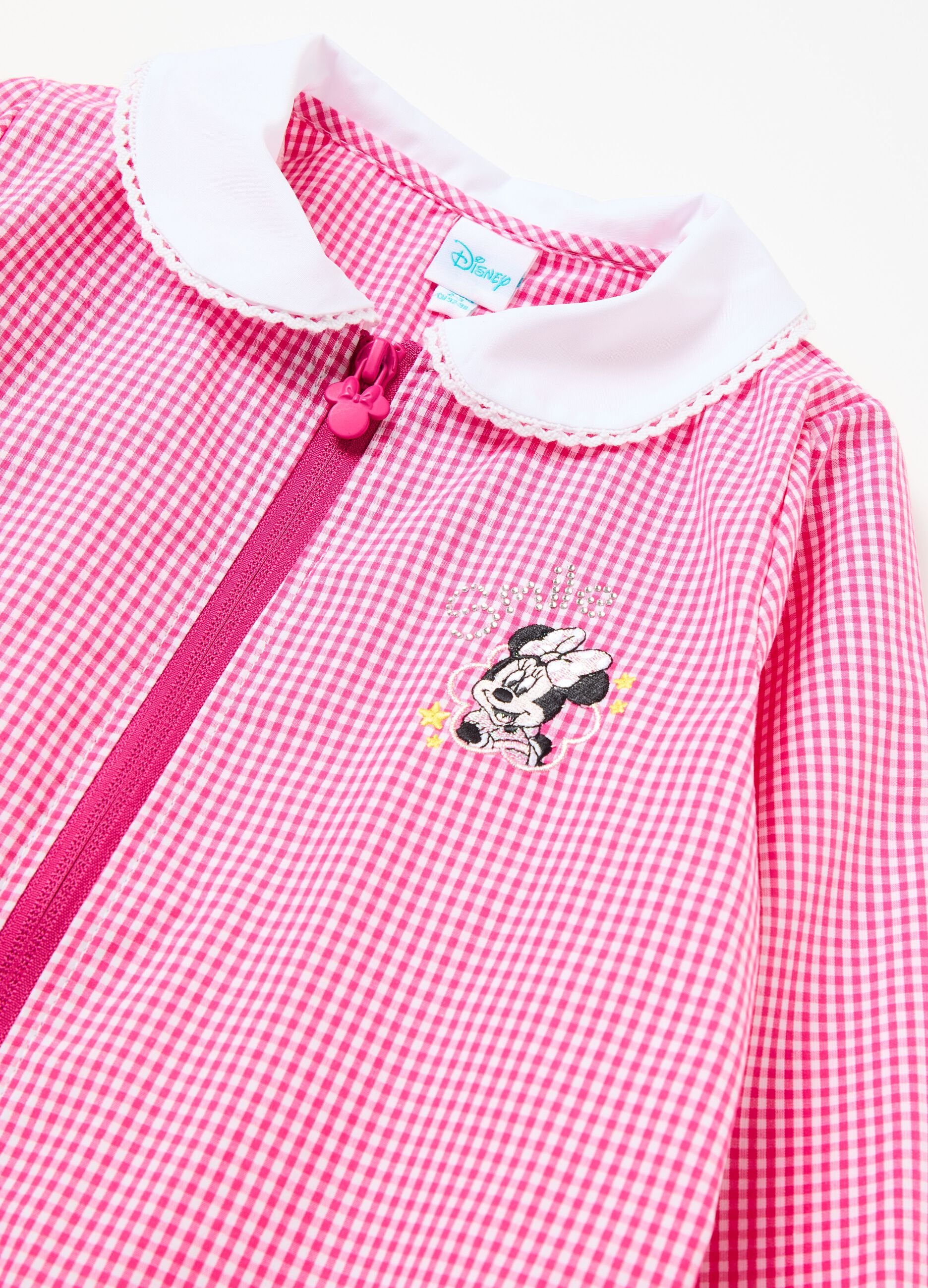 Gingham smock with zip and Minnie Mouse embroidery