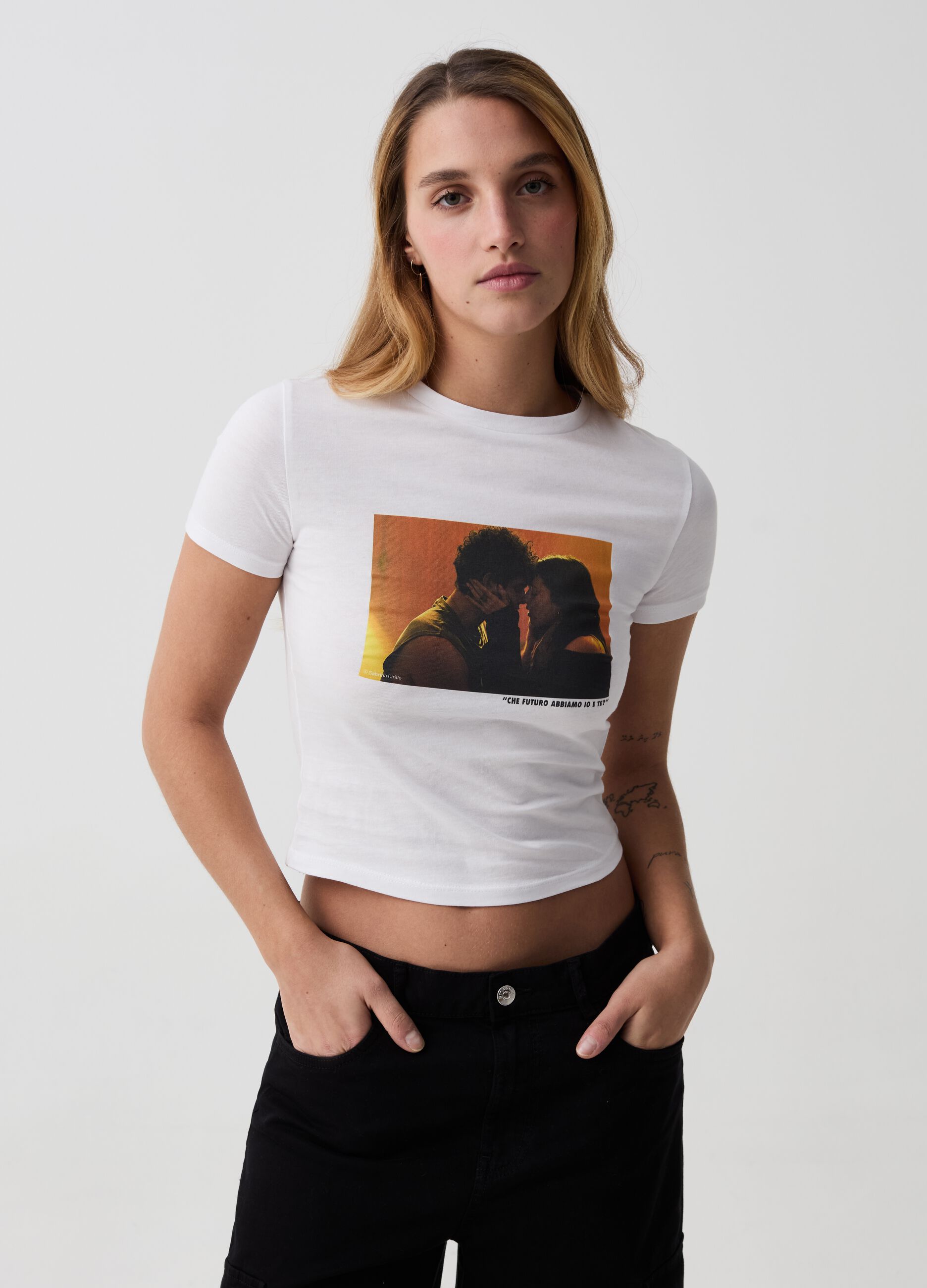 Ovs T-shirt cropped con stampa B.ANGEL X MARE FUORI