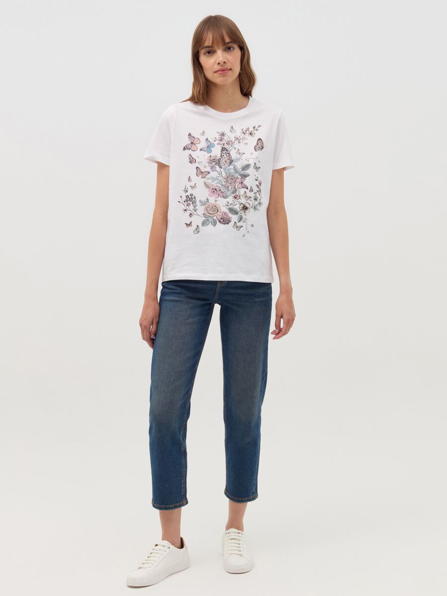 T-shirt with butterflies and flowers print_1