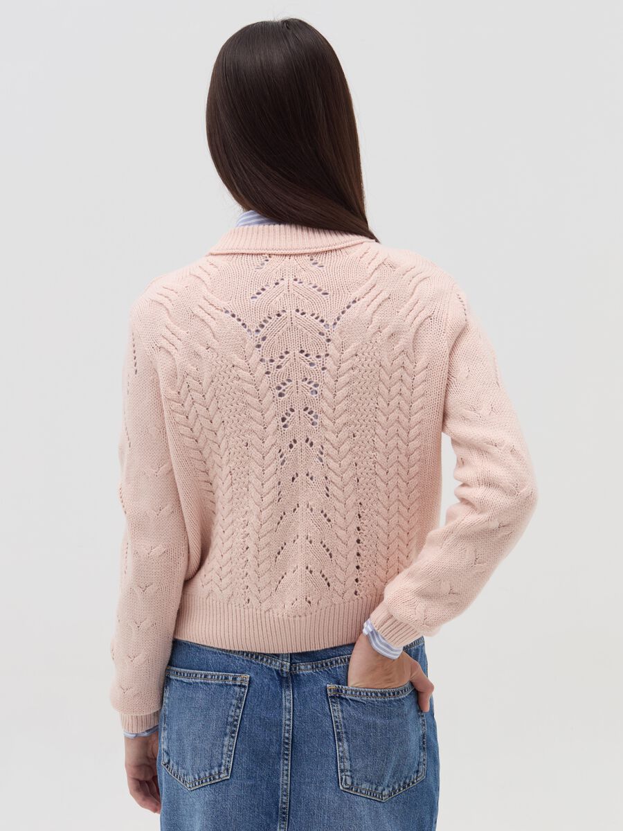 Cropped pointelle pullover with cable-knit design_2