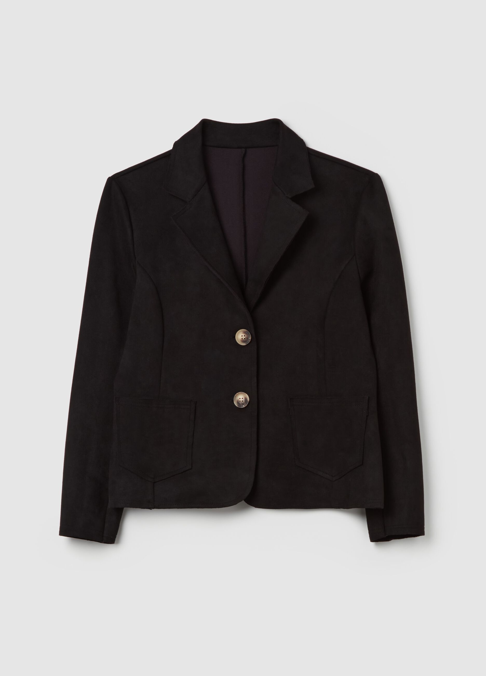 Single-breasted blazer with suede effect