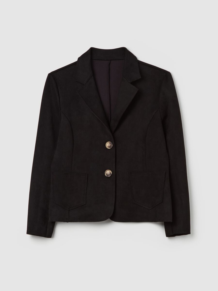 Single-breasted blazer with suede effect_0