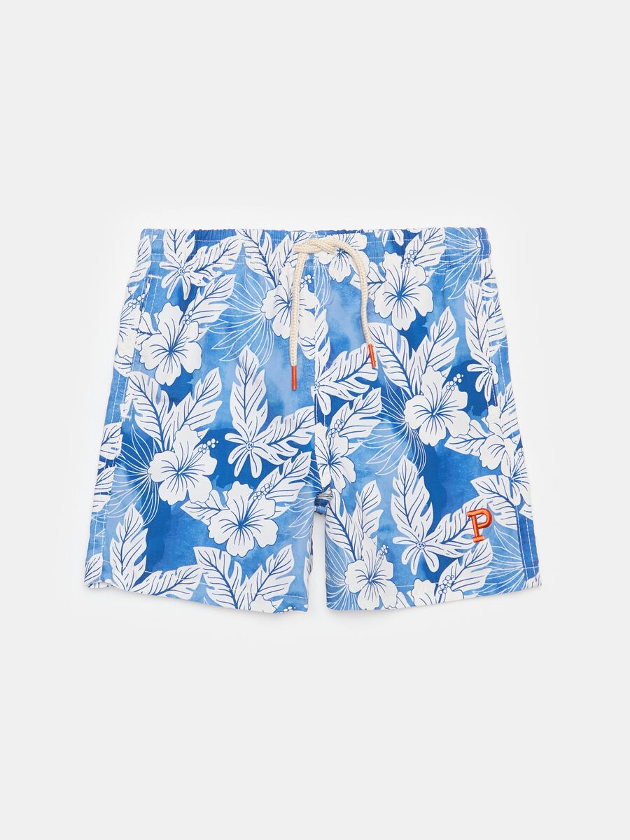 Swimming trunks with drawstring and tropical print_4