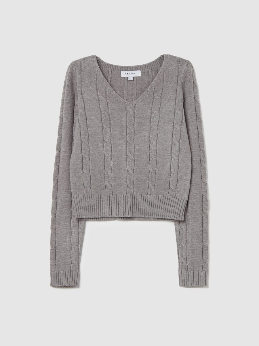 Cable-knit crop pullover with V neck_4