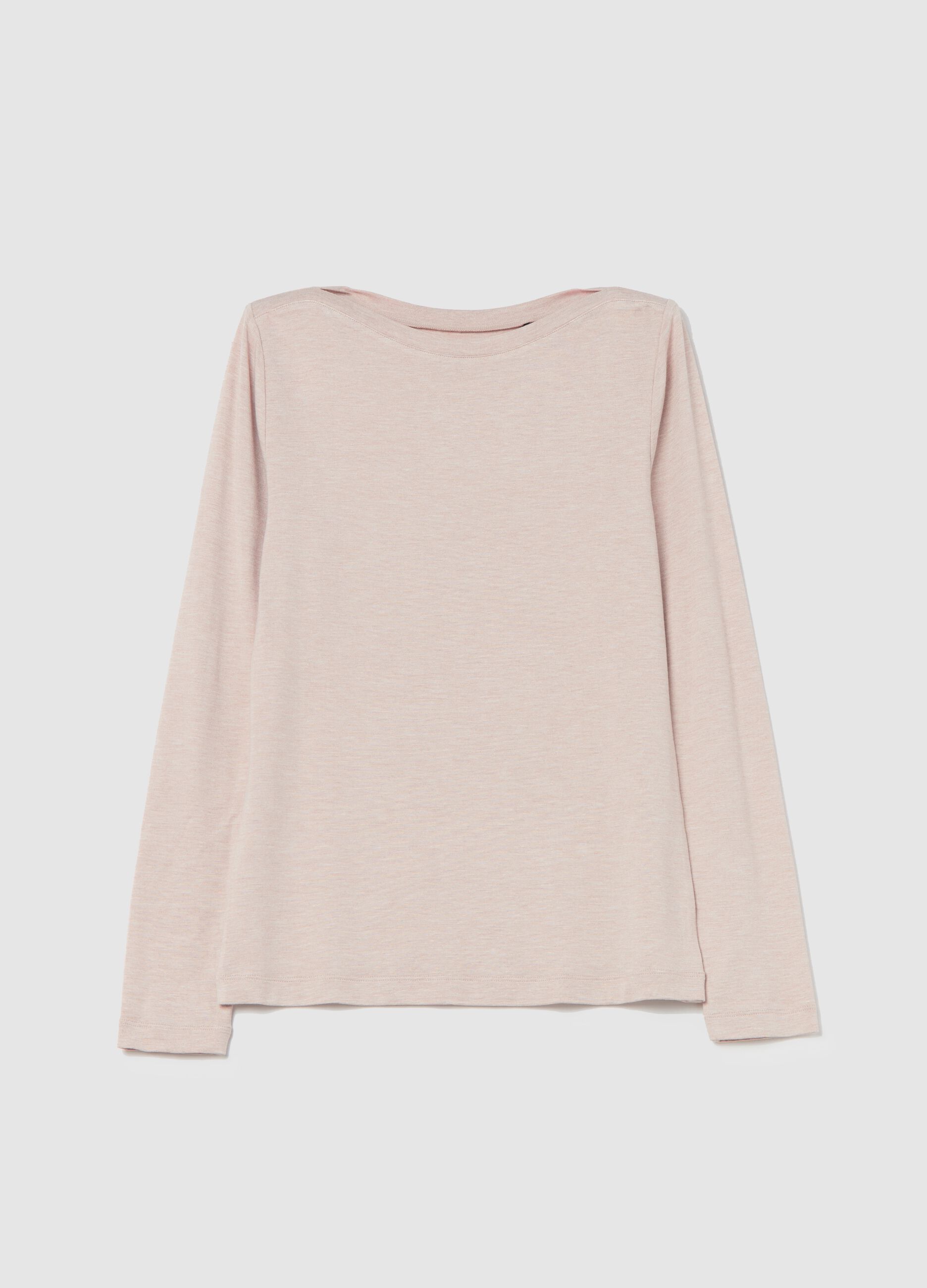 Stretch viscose T-shirt with boat neck