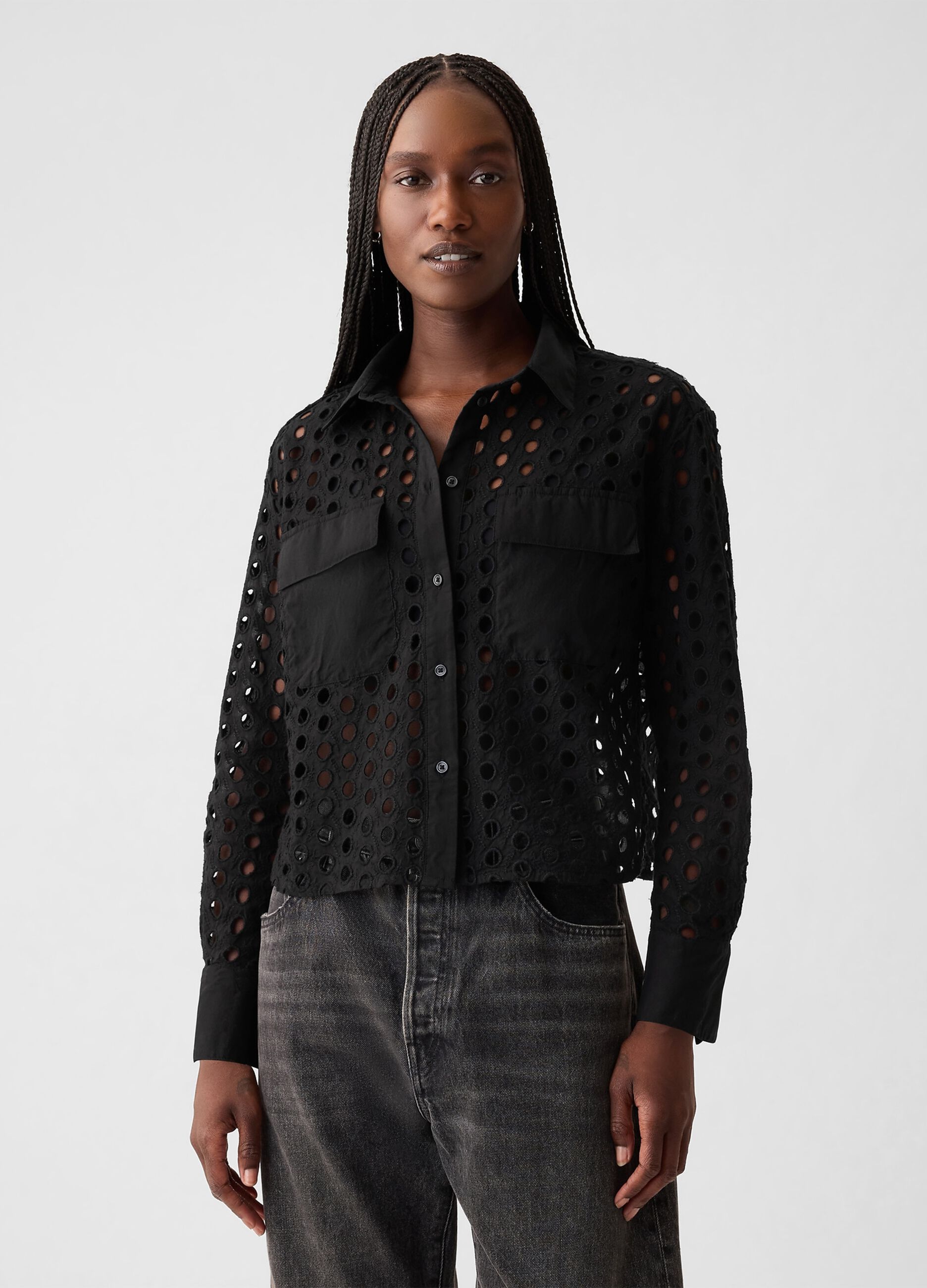 Cropped shirt with openwork details