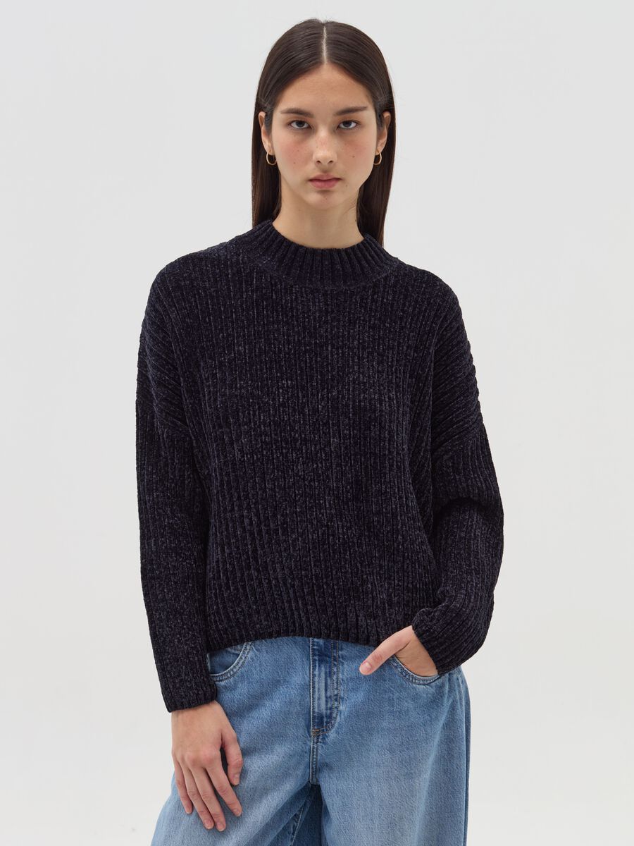 Chenille pullover with mock neck_1