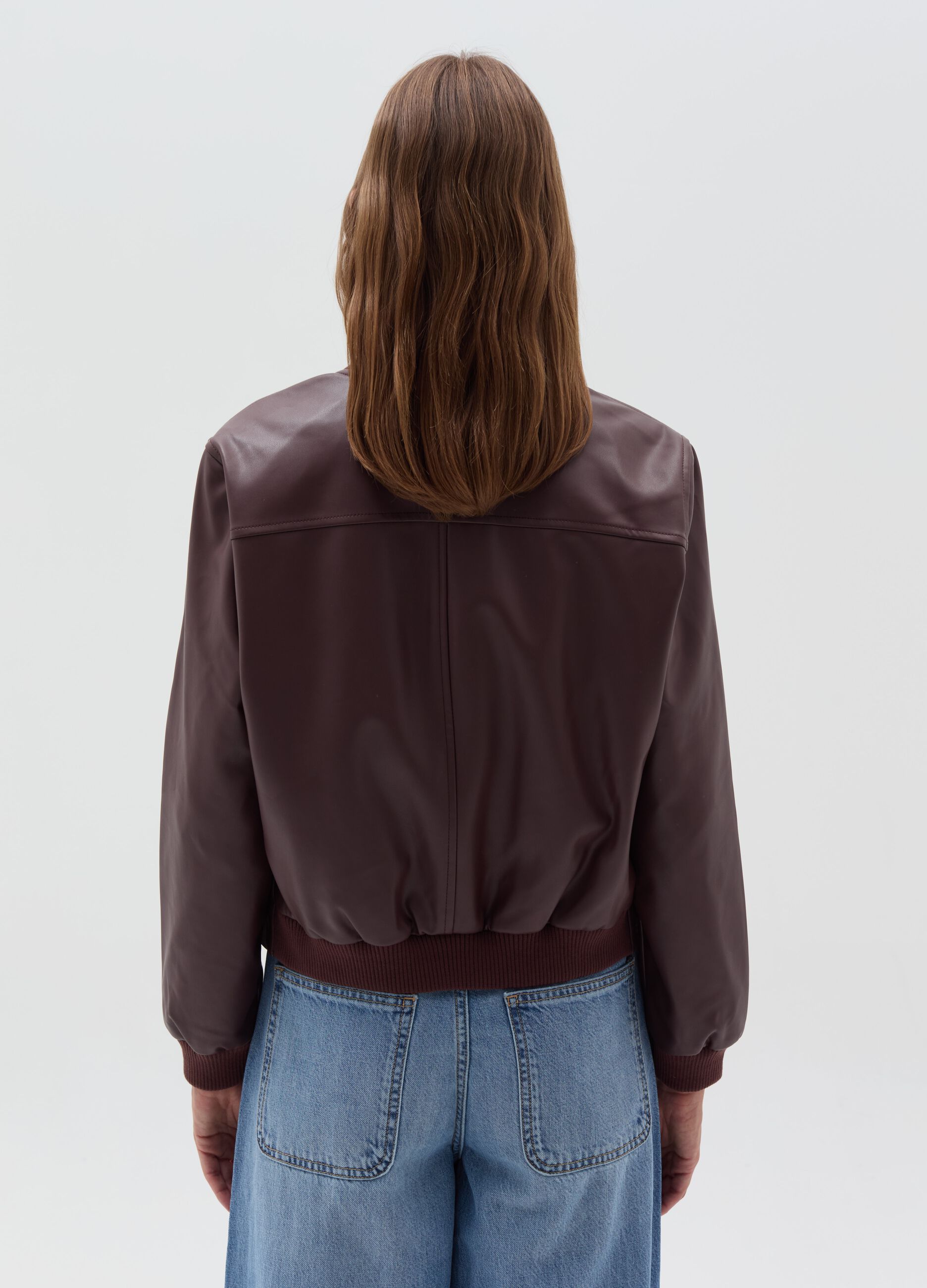 Glossy-effect bomber jacket with zip