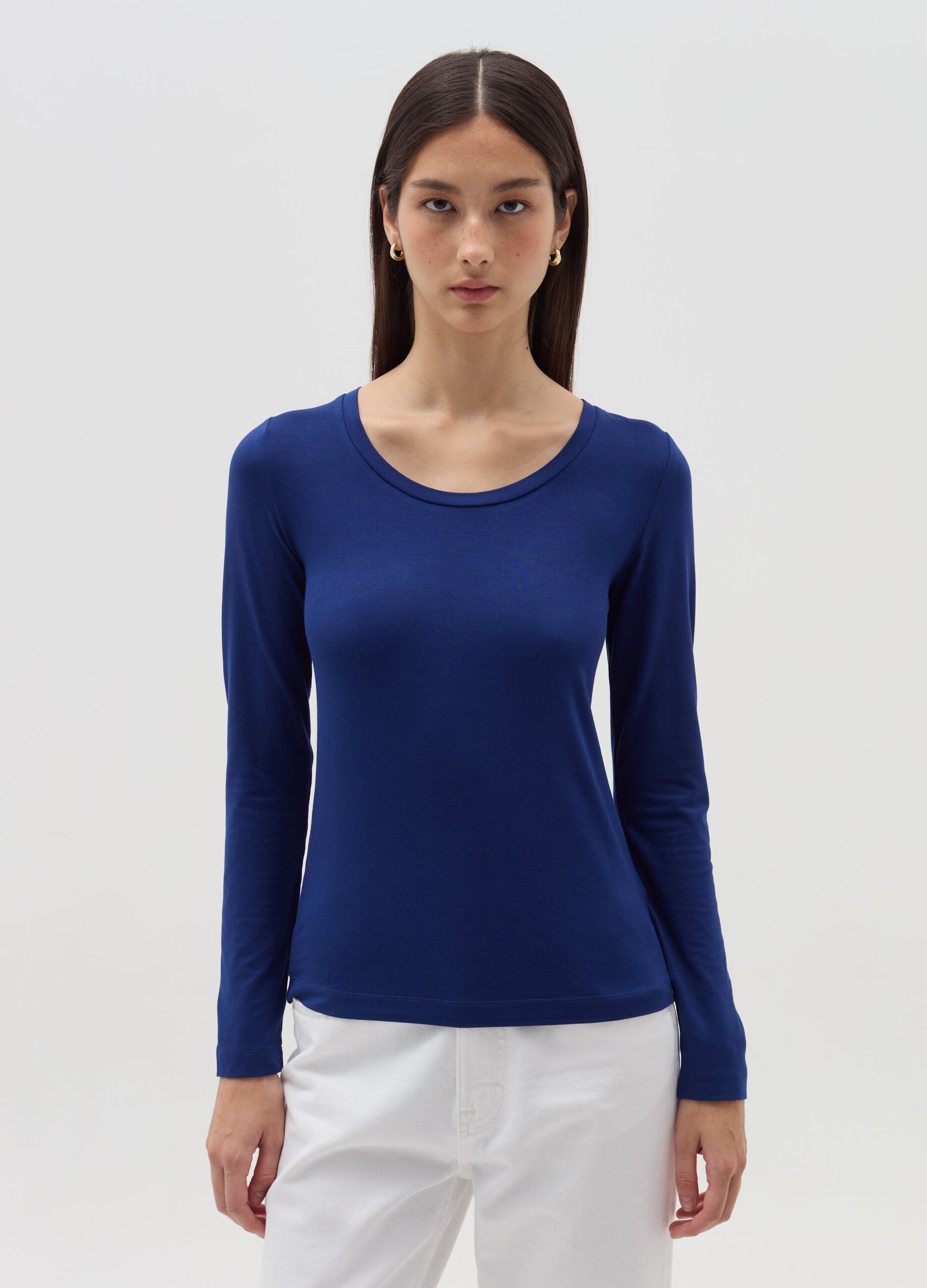 Long-sleeved T-shirt in stretch viscose